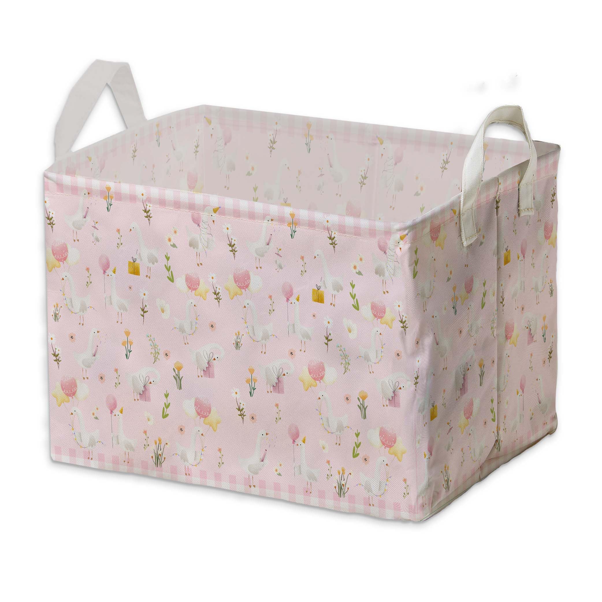 Goose Nursery Decor Girl, Pink Basket for Pink Nursery Decoration, One Silly Goose Birthday Decor Girl, Large Squarecanvas Laundry Hamper With A Waterproof PECoating, Foldable