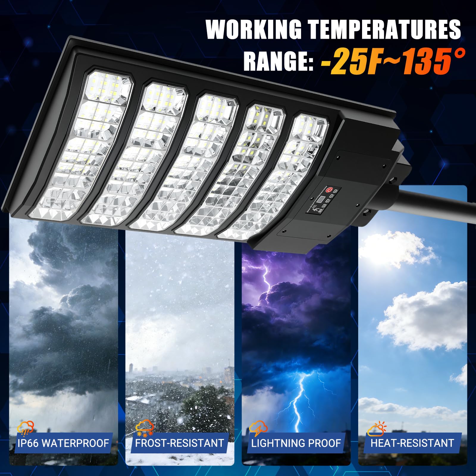 8000W Lampadaire Solaire Exterieur,6500K Lumiere Solaires avec Détecteur de Mouvement,IP66 Étanche Spot Solaire Puissant Projecteur LED Exterieur pour Jardin, Yard, Parking Lot