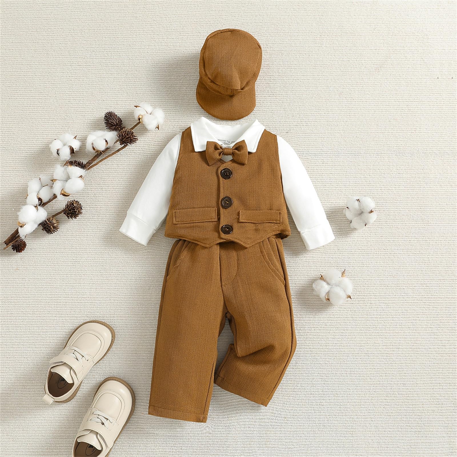 Generico Bambini Bambino Neonati Primavera Autunno Stampa Pantaloni a Maniche Lunghe Pagliaccetto Body Gilet Cappello Abiti 4 Pezzi #D