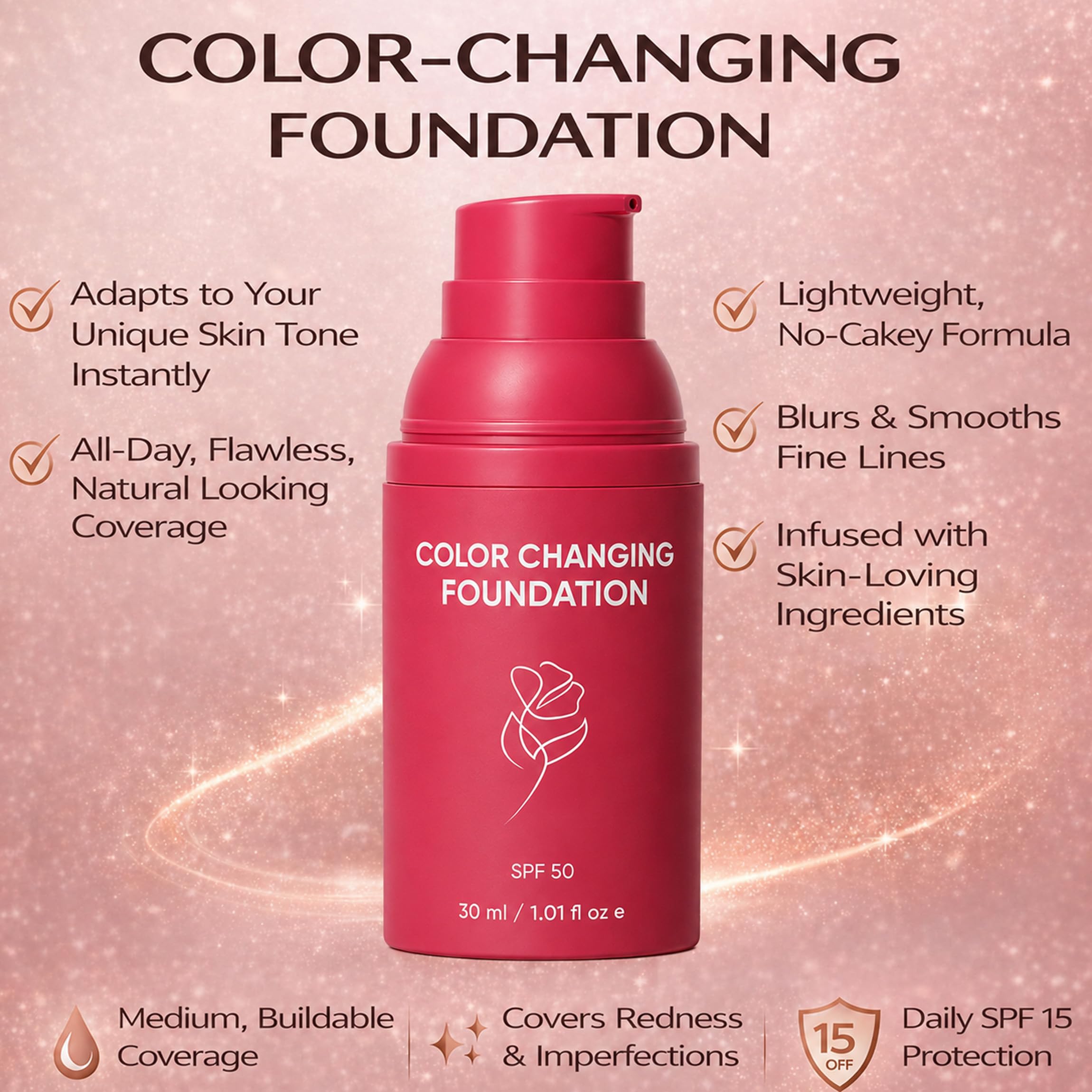Korean Color Changing Liquid Foundation SPF 50, Medium to Full Coverage