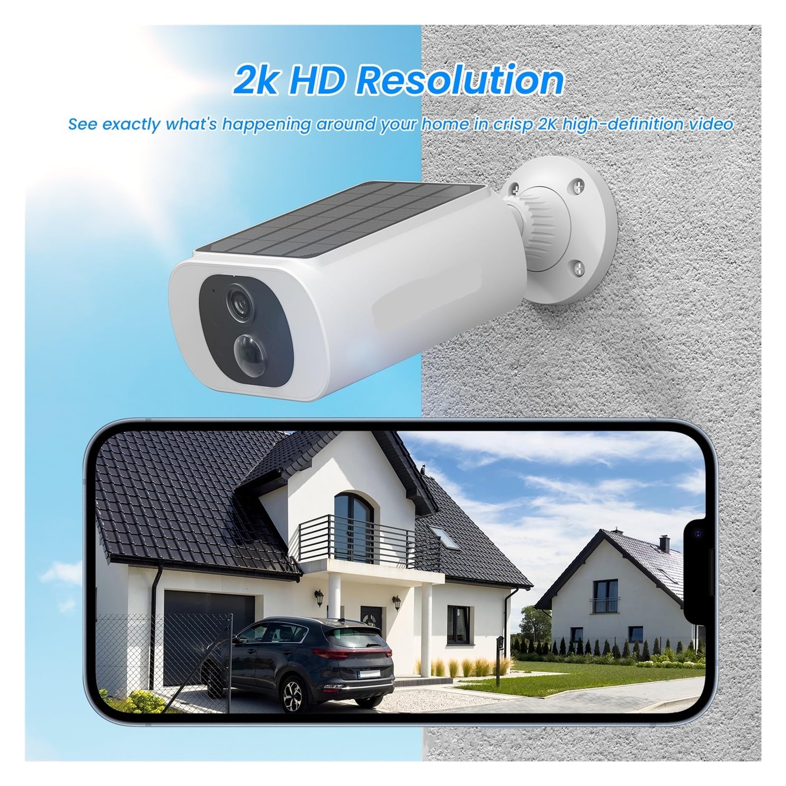 Caméra de sécurité à Batterie Solaire WiFi 2K