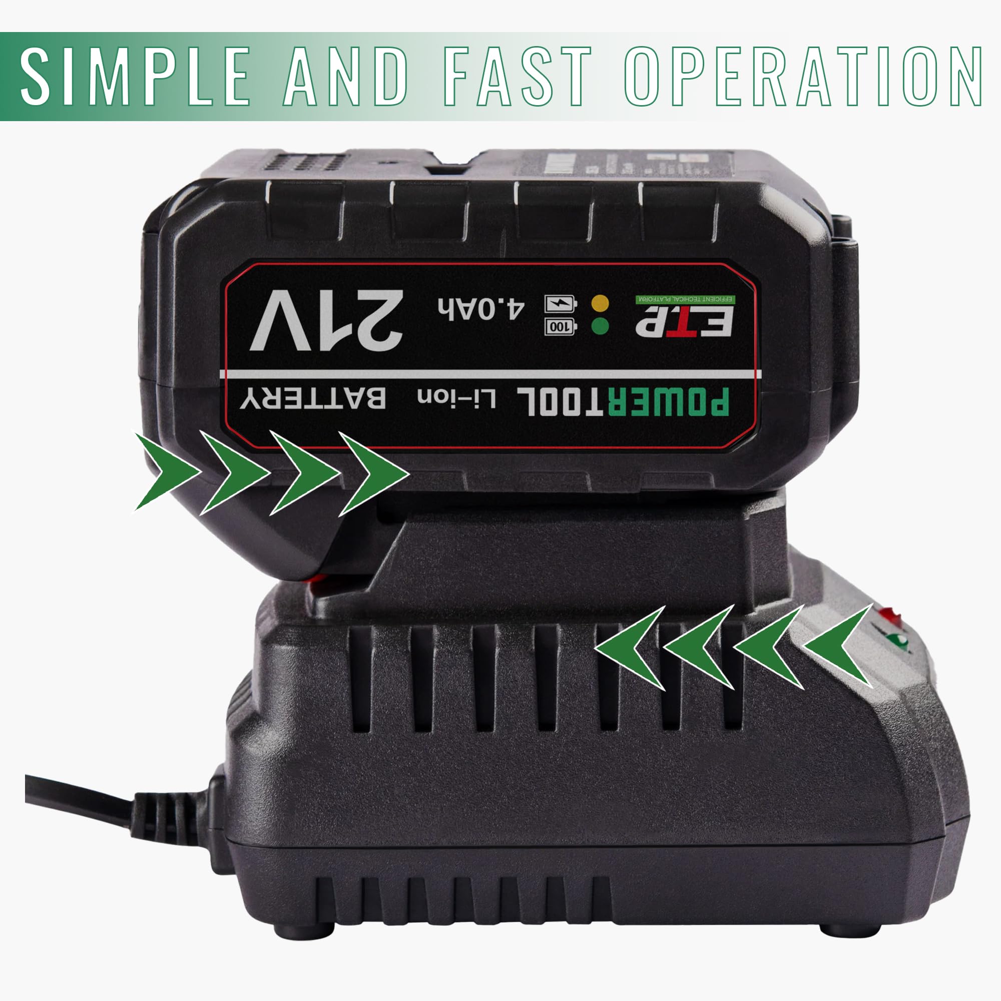 21V Battery Rapid Charger Base, Single Port Fast Charger Compatible 21V Lithium-Ion Battery (Battery Not Included)