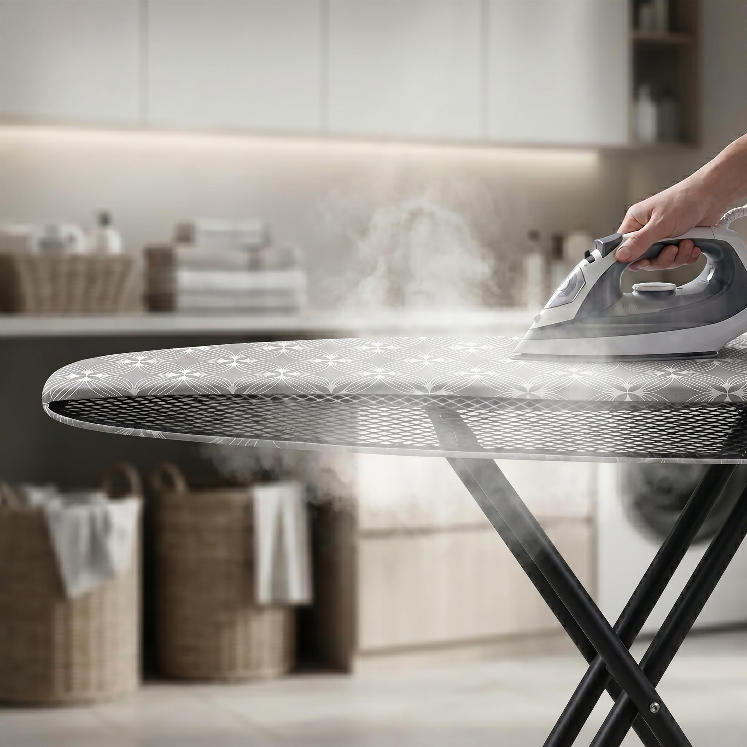 Relaxdays Asse da stiro 2in1 per ferro da stiro e vaporizzatore, grigio | 109,5x35 cm, stazione pieghevole