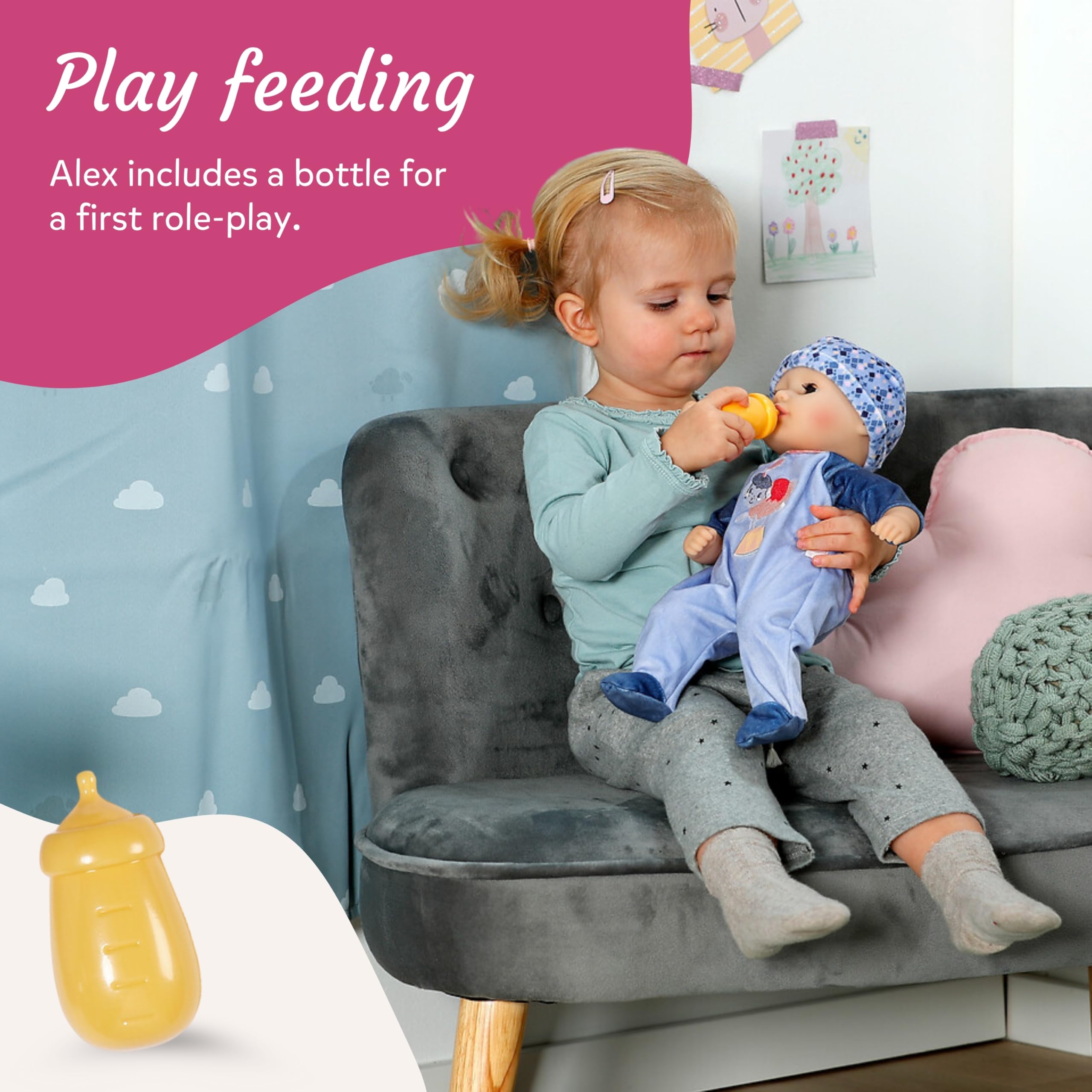 Baby Annabell Alex soft 36cm baby doll with Sleeping Eyes - Incl. bottle, hat & romper - First doll suitable for Children Aged 1+ - Image 4