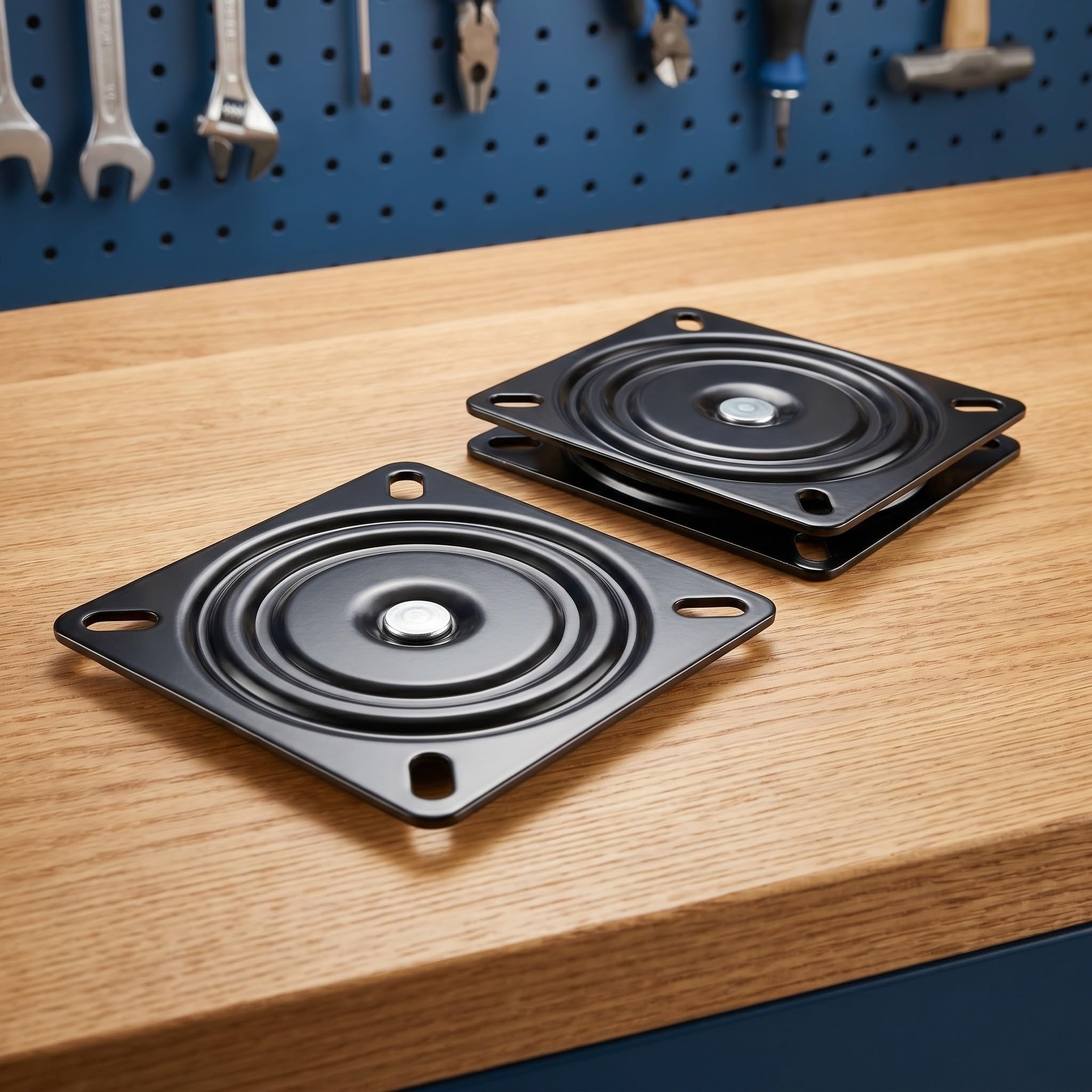Base Giratoria para Muebles de Hierro Negro Mecanismo de Bolas Completas, Compatible Universalmente y Antideslizante, Adecuado para Uso Doméstico y Oficina, Paquete de 2 Piezas