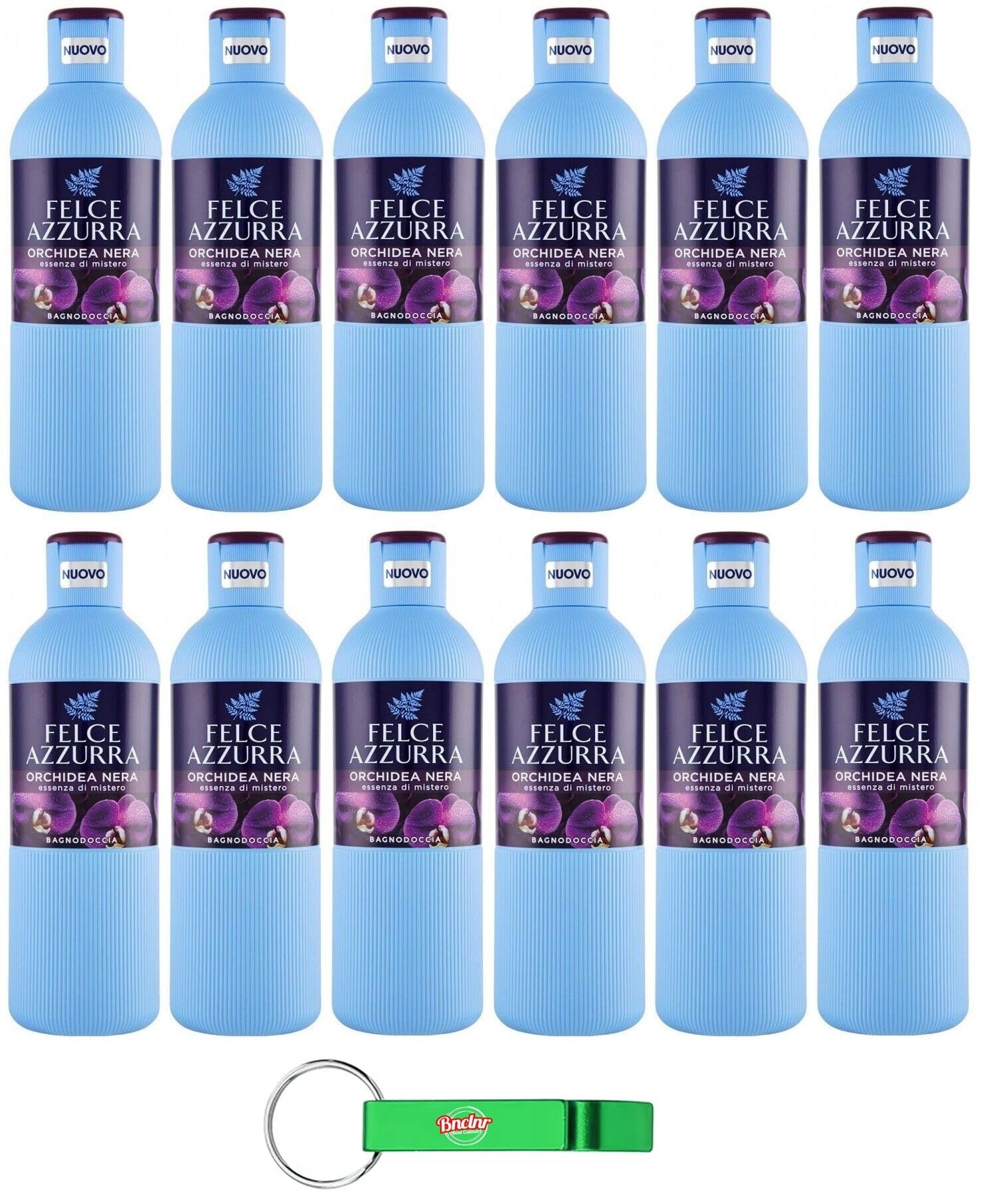12er-Pack Paglieri Felce Azzurra Bagnodoccia Orchidea Nera,Schwarze Orchideen-Körperwäsche,Duschgel 650ml + Beni Culinari Kostenloser Schlüsselanhänger