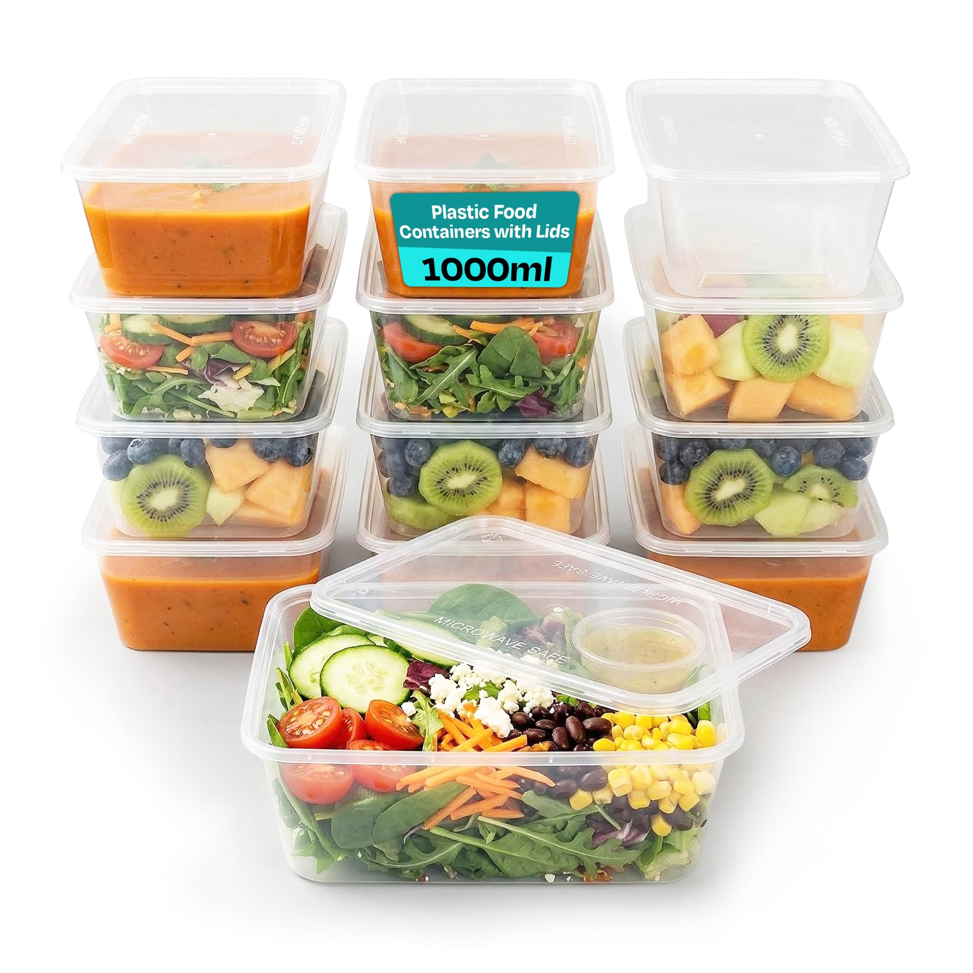 We Can Source It Ltd 250 1000ml Plastic Food Containers with Lids | Food Grade BPA Free | Microwave Dishwasher Freezer Safe | Food Storage Meal Prep Lunch Box Kitchen Takeaway