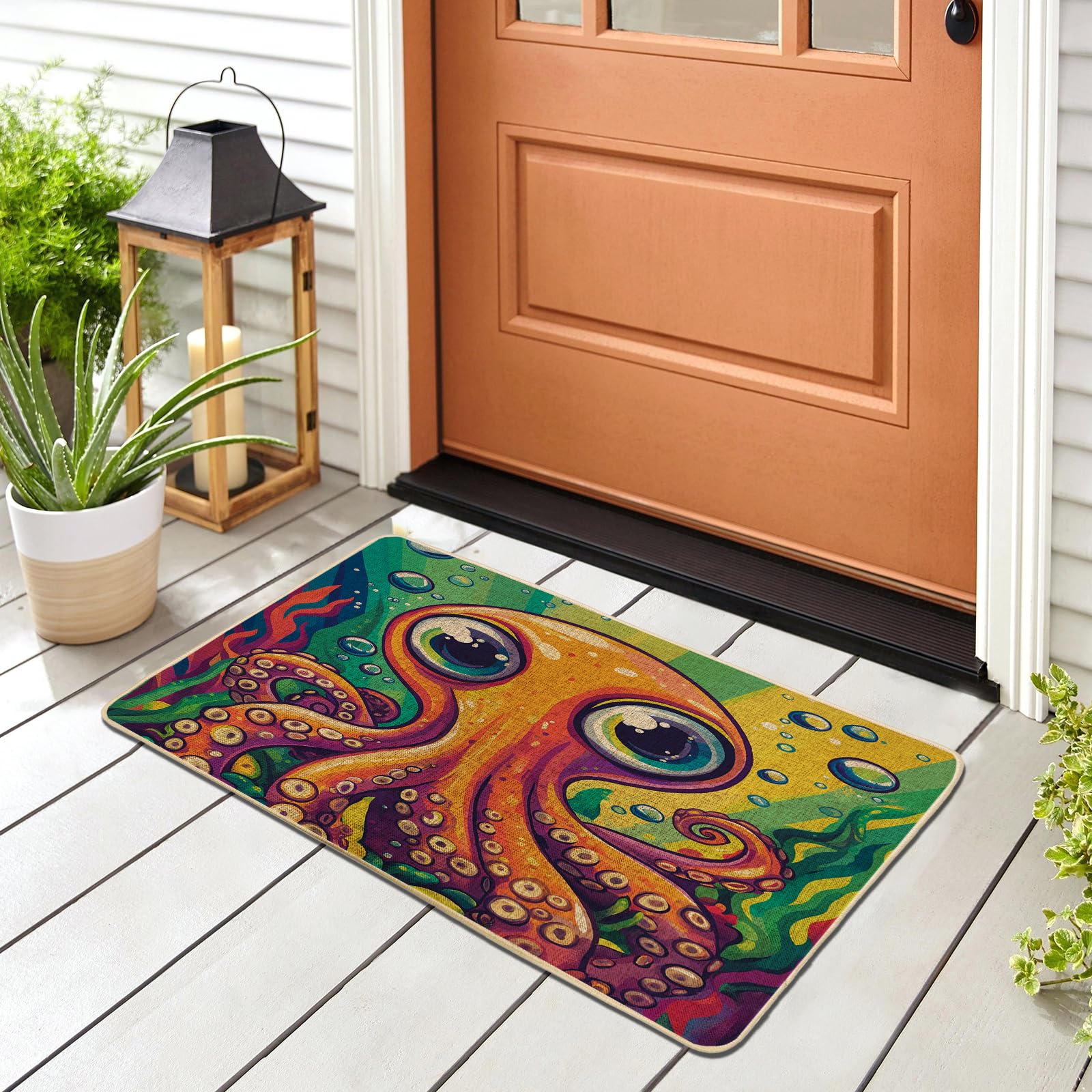 Paillasson pieuvre au motif cartoon amusant tapis noir design 73,6 x 43,2 cm