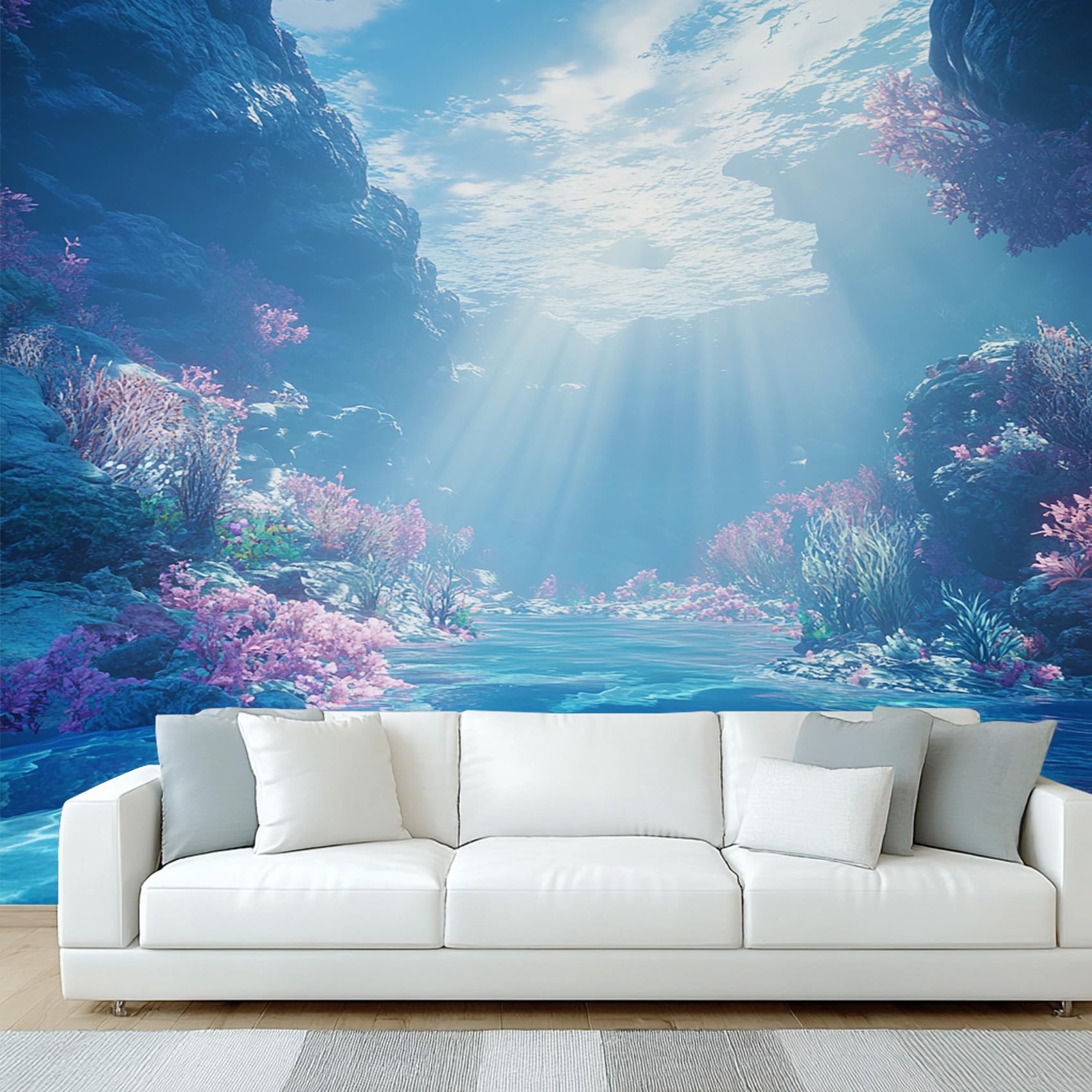 Underwater Wallpaper, Ocean Sea Landscape Wall Mural, Wallpaper for Bedroom Living Room, Home Decor, Photo Wall Paper, 274 x 254 cm