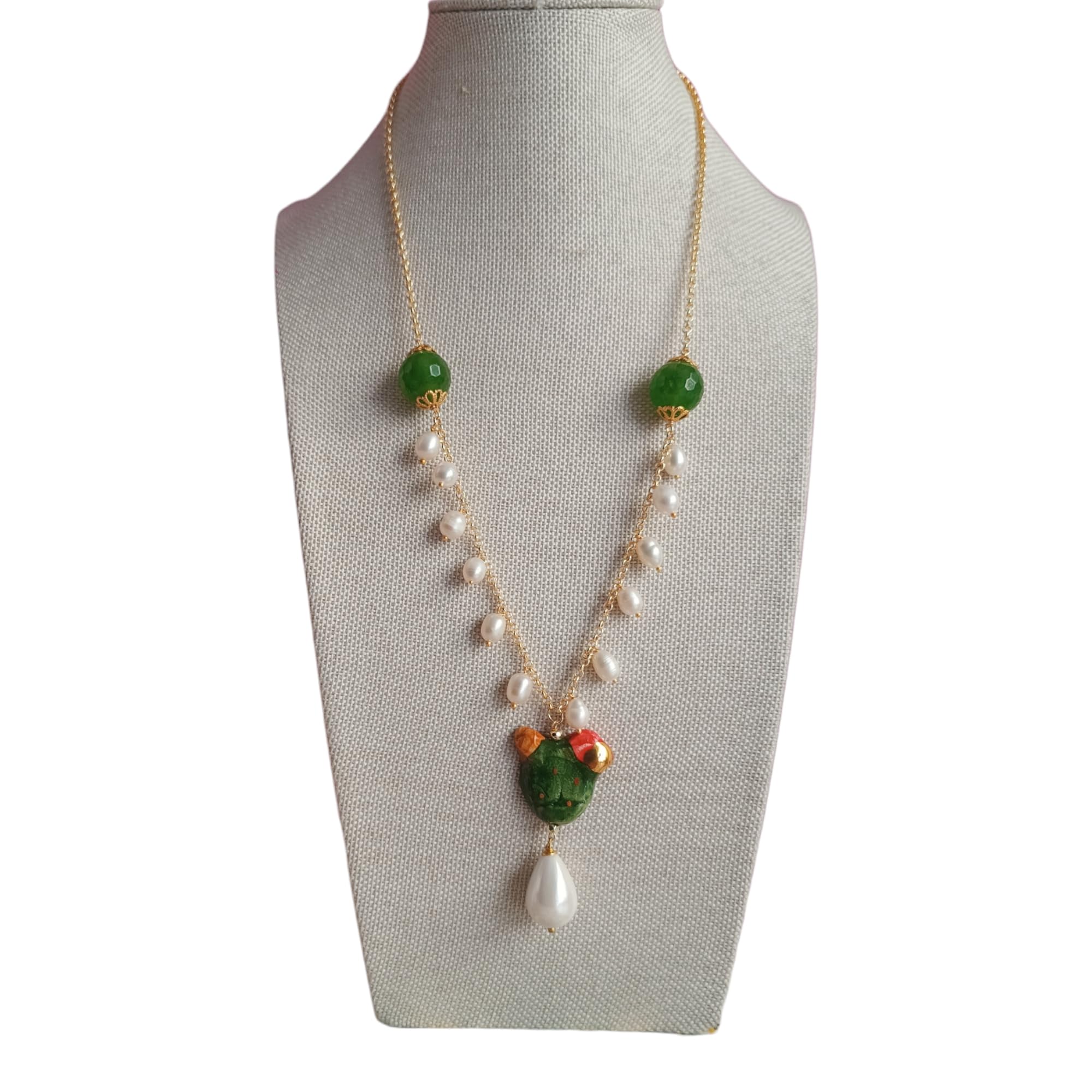 Collana a Catena con Fico d'India in Ceramica di Caltagirone e Perle di Fiume