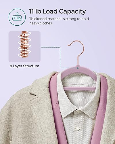 Miniatura 7 de SONGMICS UCRF021GP50 - Juego de 50 perchas de terciopelo con gancho giratorio de oro rosa, antideslizante y ahorra espacio, 0.2 pulgadas de grosor,