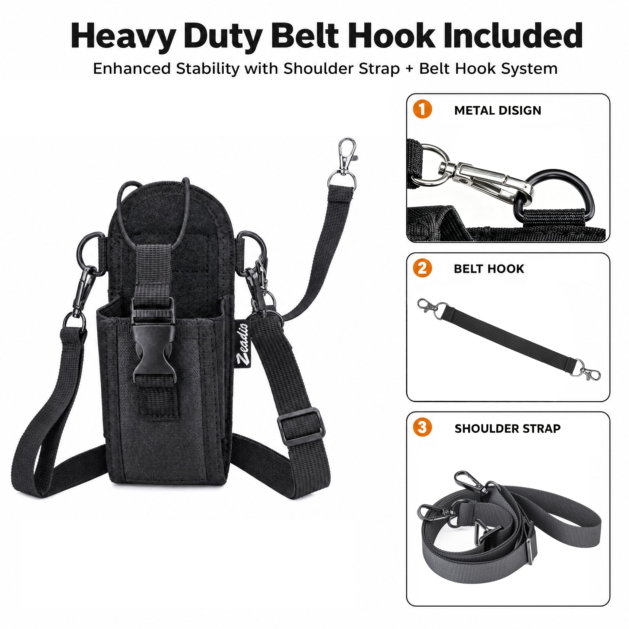 Zeadio Funda portarradio de Nylon para walkie Talkie con Correa Ajustable y Presilla para cinturón, para policía, Bomberos, Seguridad, Actividades Exteriores (Pack de 6)