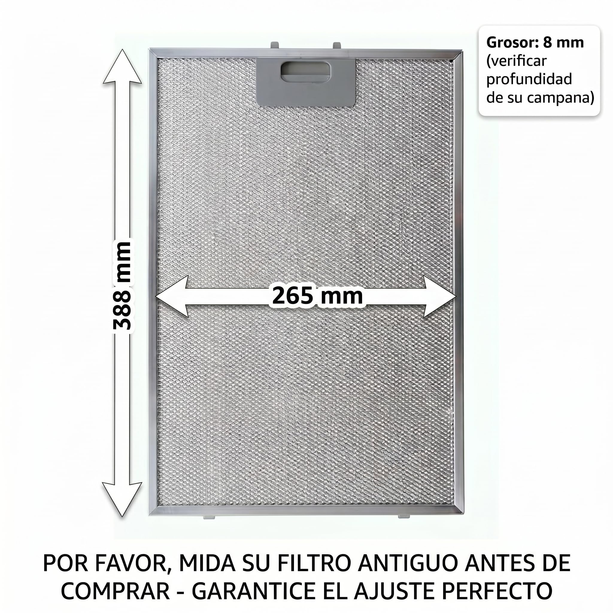 Recamania Filtro Metálico Antigrasa para Campana Extractora 265 x 388 mm | Recambio de Aluminio Compatible con Balay, Bosch, Siemens, Neff | Ref. Original 00742967, 742967