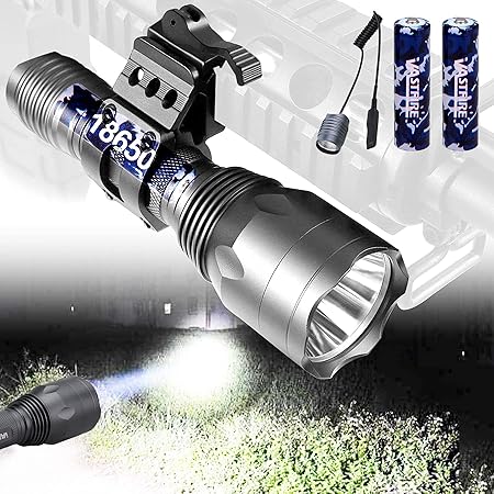 Best Tactical Flashlights 2021 1250 High Lumen 1 Mode Tac Light Fix Beam Spotlight for Deer Varmint Predator Hunting Offset Picatinny Rail Mount Pressure Switch Survival Camping EDC Home Self Defense