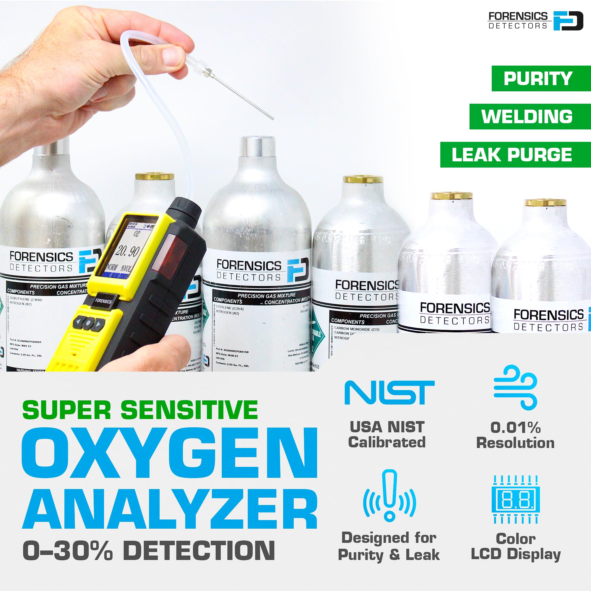 Analizador de Oxígeno para Soldadura | Certificado de Calibración EU | 0–30% con Resolución de 0,01% (100 ppm) | Analizador para Purga de Soldadura