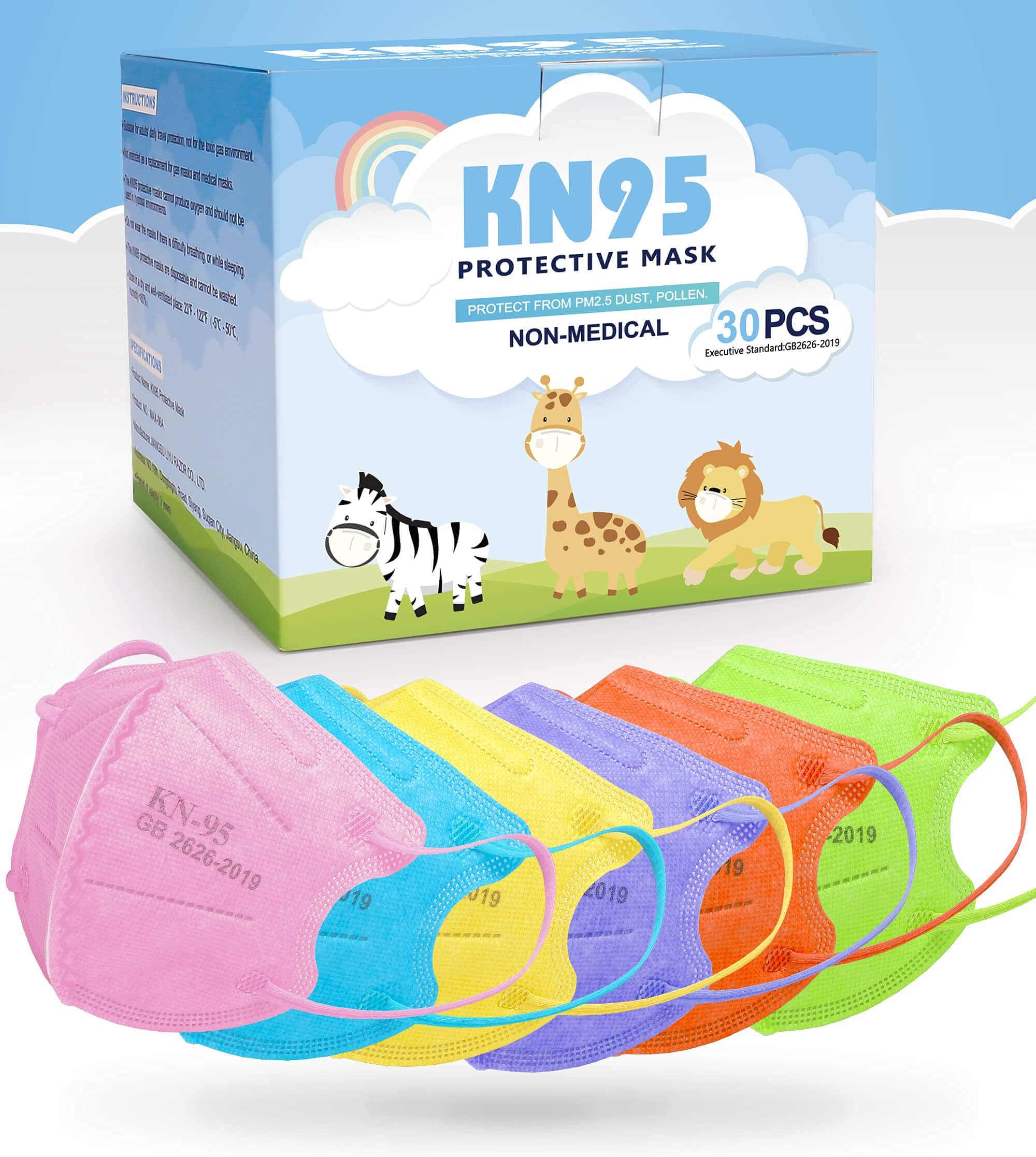 [6 Colors 30PCS] KN95 Face Mask for Kids, Individually Wrapped Kids Masks Disposable, KN95 Mask for Kids, Efficiency 98.1% Disposable Face Masks for Kids Boys Girls,5-Ply Breathable Face Mask AnanBros