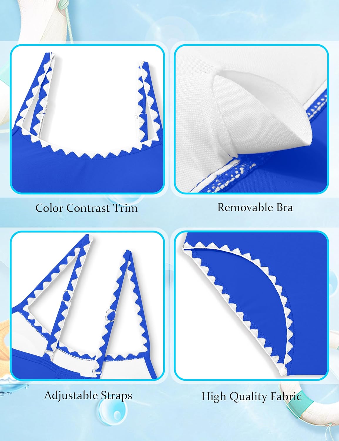 Girls Swimsuit Solid Color Tankini Contrast Trim Swimwear 2 Piece Bathing Suit Padded Swimsuits for Teens 9-16Y - Image 4