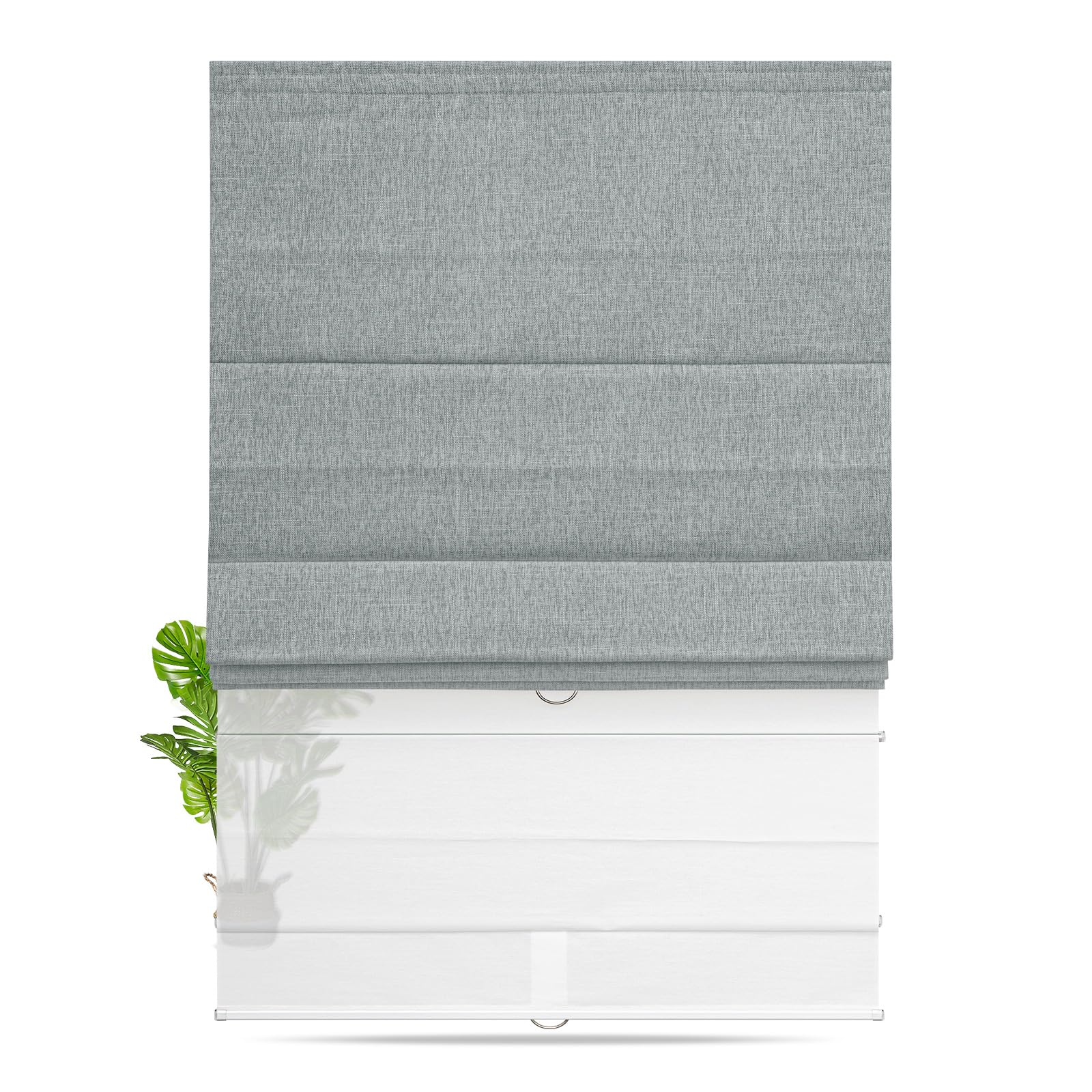 MiLin Cordless Roman Shades Day Night for Windows, 2 in 1 Blackout and Light Filtering Shades, Dual Layer Roman Window Blinds for Home (Blackout Rock Gray+ Light Filtering White, Custom Size)