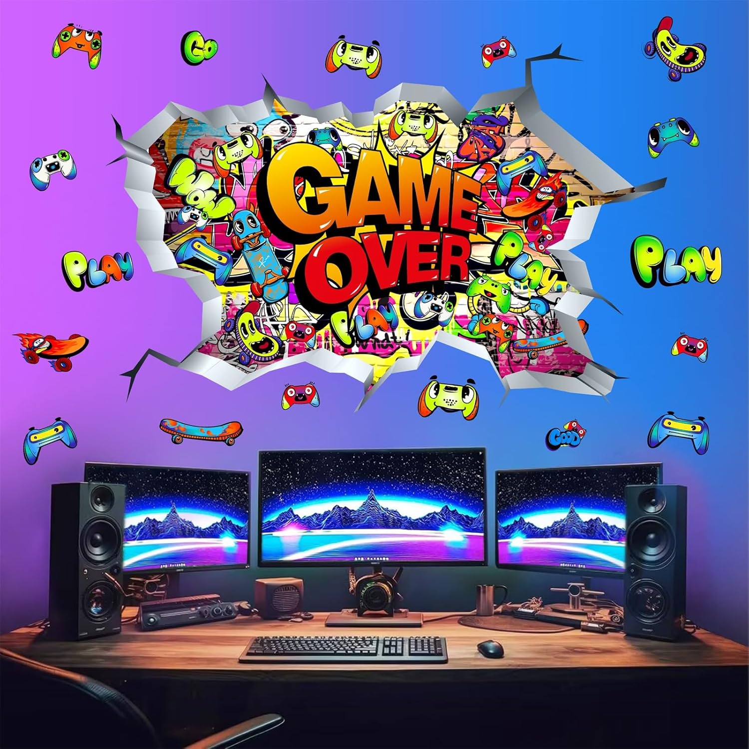 Game Wall Decals Gaming Wall Stickers Cartoon Controller