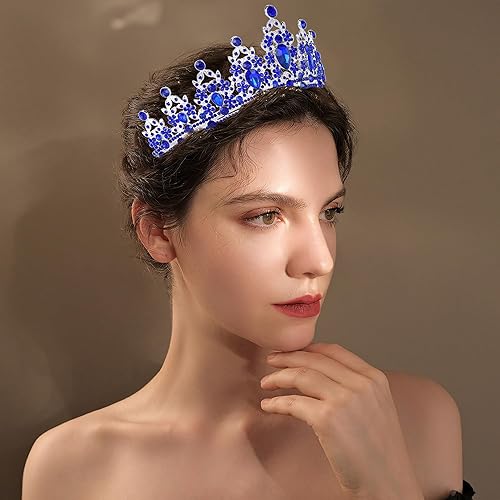 Miniatura 6 de Coronas azules para mujer, tiaras azules para mujer, corona azul de reina real y tiaras corona de princesa para mujeres y niñas, fiesta de