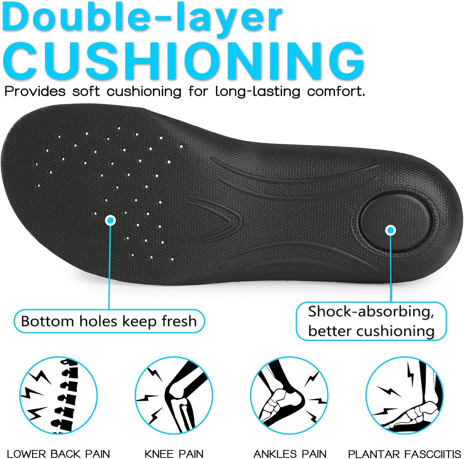 Knixmax Orthotic Insoles for Crocs Clog 1 Pair, Comfort Arch Support Replacement Innersoles for Men Women, Wide Fit Shoe Inserts for Birkenstock Mules Sneakers Garden Shoes Nurse Clogs Black EU 37-38