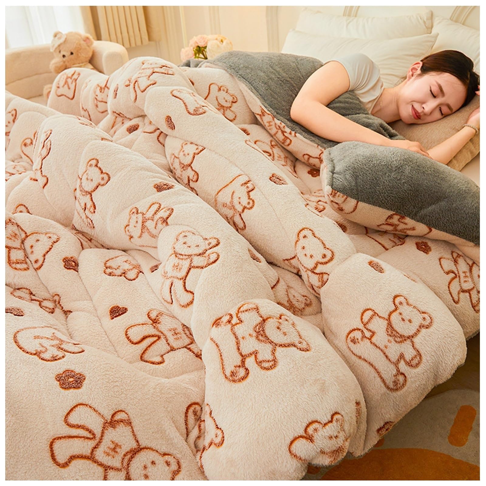 LLiuvcc Thickened Winter Lamb Cashmere Quilt,Double-Sided Warm Lamb Velvet Quilt，All Season Anti-Allergy Down Comforter,Breathable Warmth Fluffy Bedding for Home Bedroom(Color4,150x200cm(3.5KG))