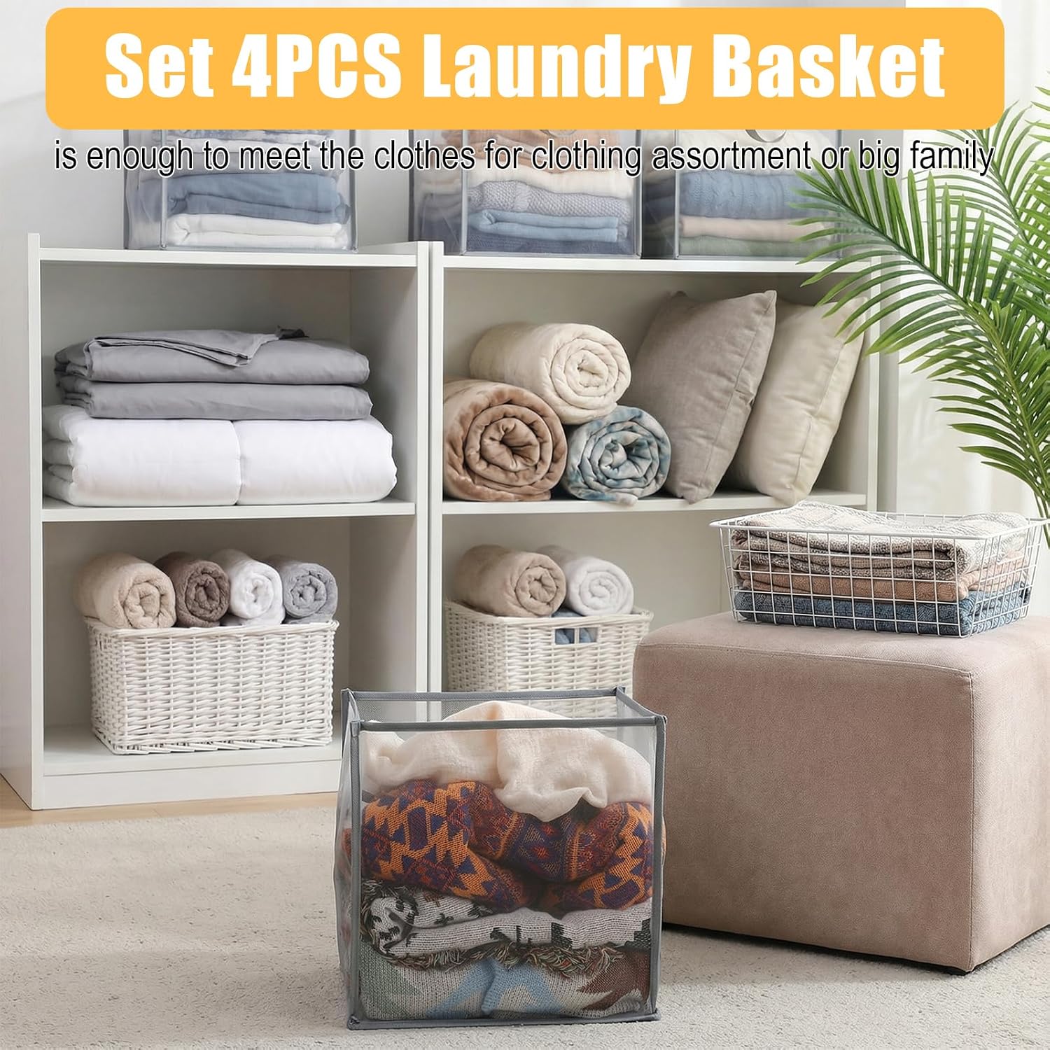 6 Pack Popup Laundry Hamper, 13 Inch Foldable Mesh Laundry Baskets with Handles, Portable Grey Foldable Clothes Hamper, Single Layer Square Clothes Baskets Bin for Washing, Toy Storage