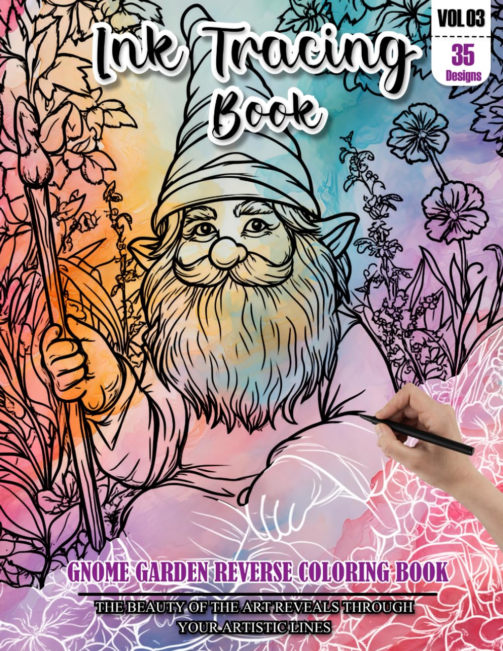 Ink Tracing Book for Adults: Stress relief reverse Gnome Garden ink tracing book for adults: mindfully Follow white lines to Uncover 35 Gnome Garden ... pages a perfect gift for Christmas(Vol-3)