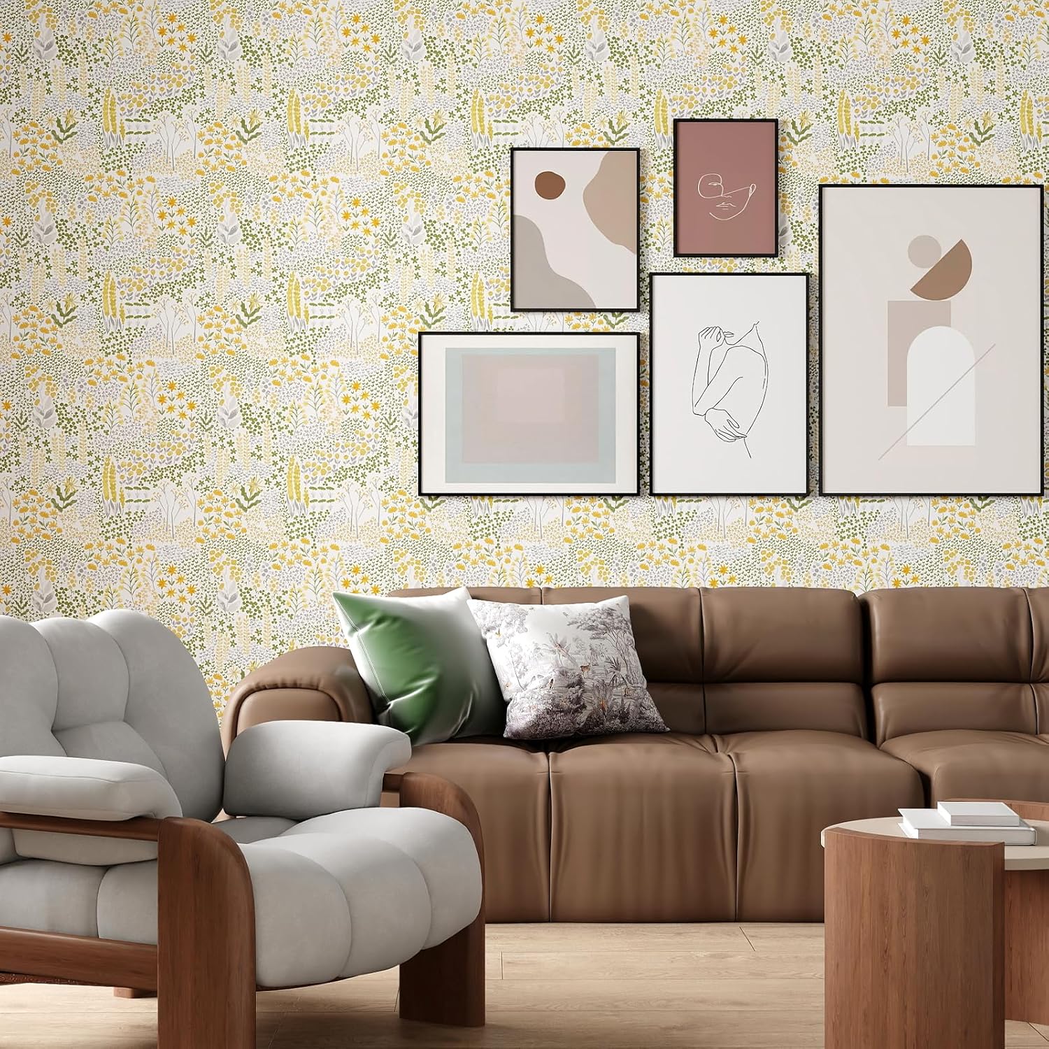 Vinjiasin Floral Peel and Stick Wallpaper Yellow Botanical Removable Contact Paper Self Adhesive Wall Paper Vinyl Roll for Bedroom Living Room Accent Wall, 17" x 80"