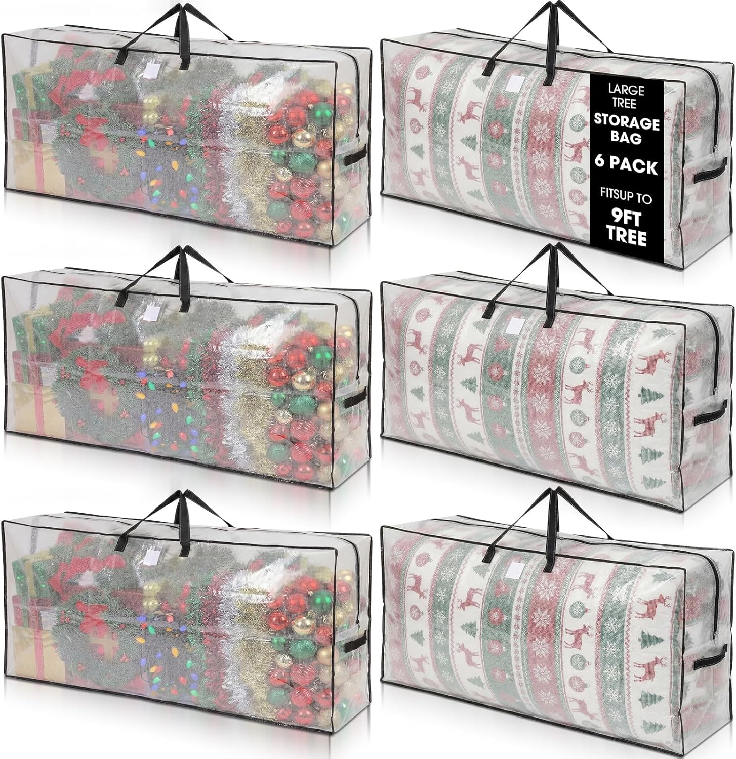 6 Pack Extra Large Moving Bags Heavy Duty, 126 Gallon Clear Storage Bags with Reinforced Handles & Zipper, Waterproof Storage for Moving Clothes Bedding Christmas Seasonal Decorations (Black)