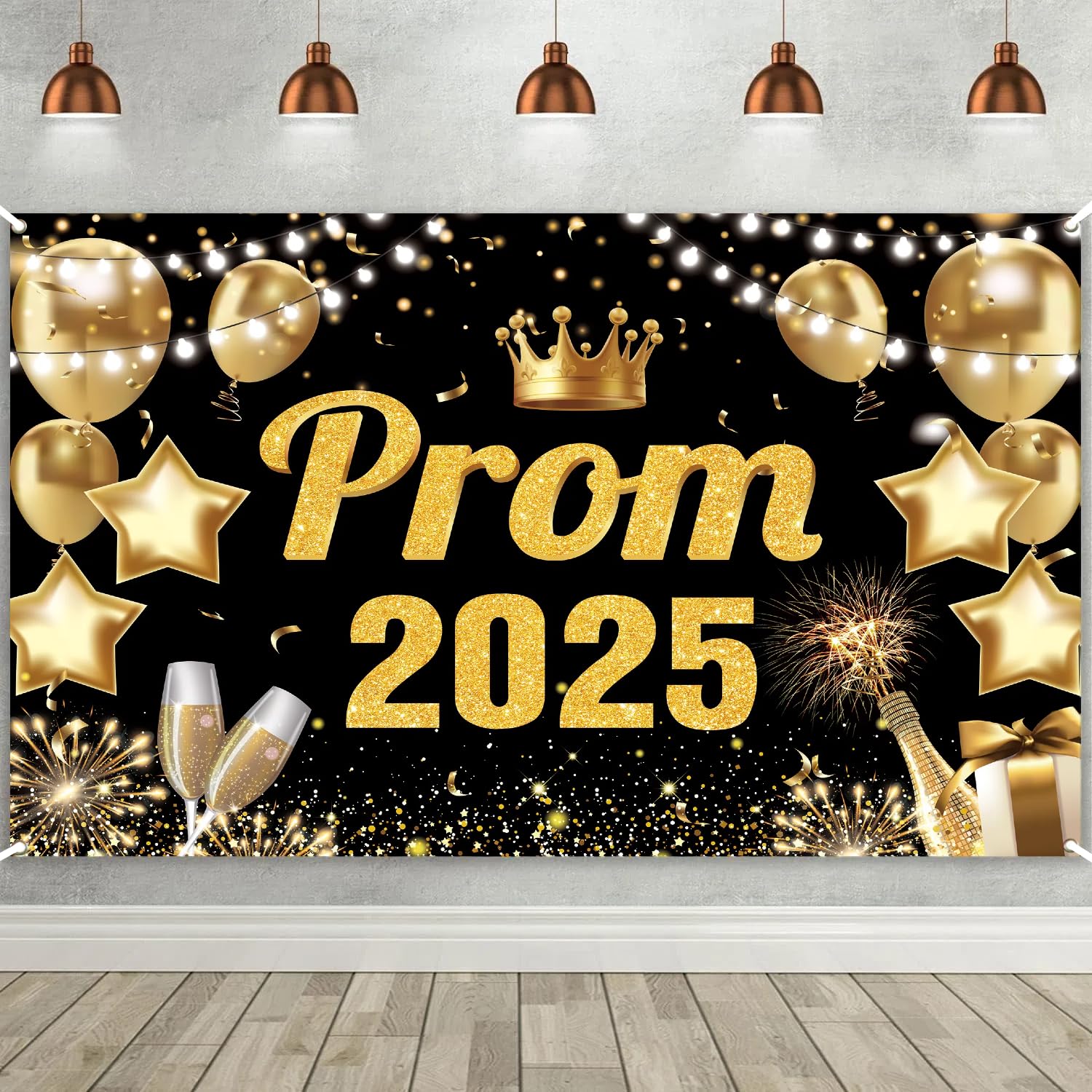 Large Graduation Decorations Prom Banner 2025, Class of 2025 Black and Gold Graduation Backdrop