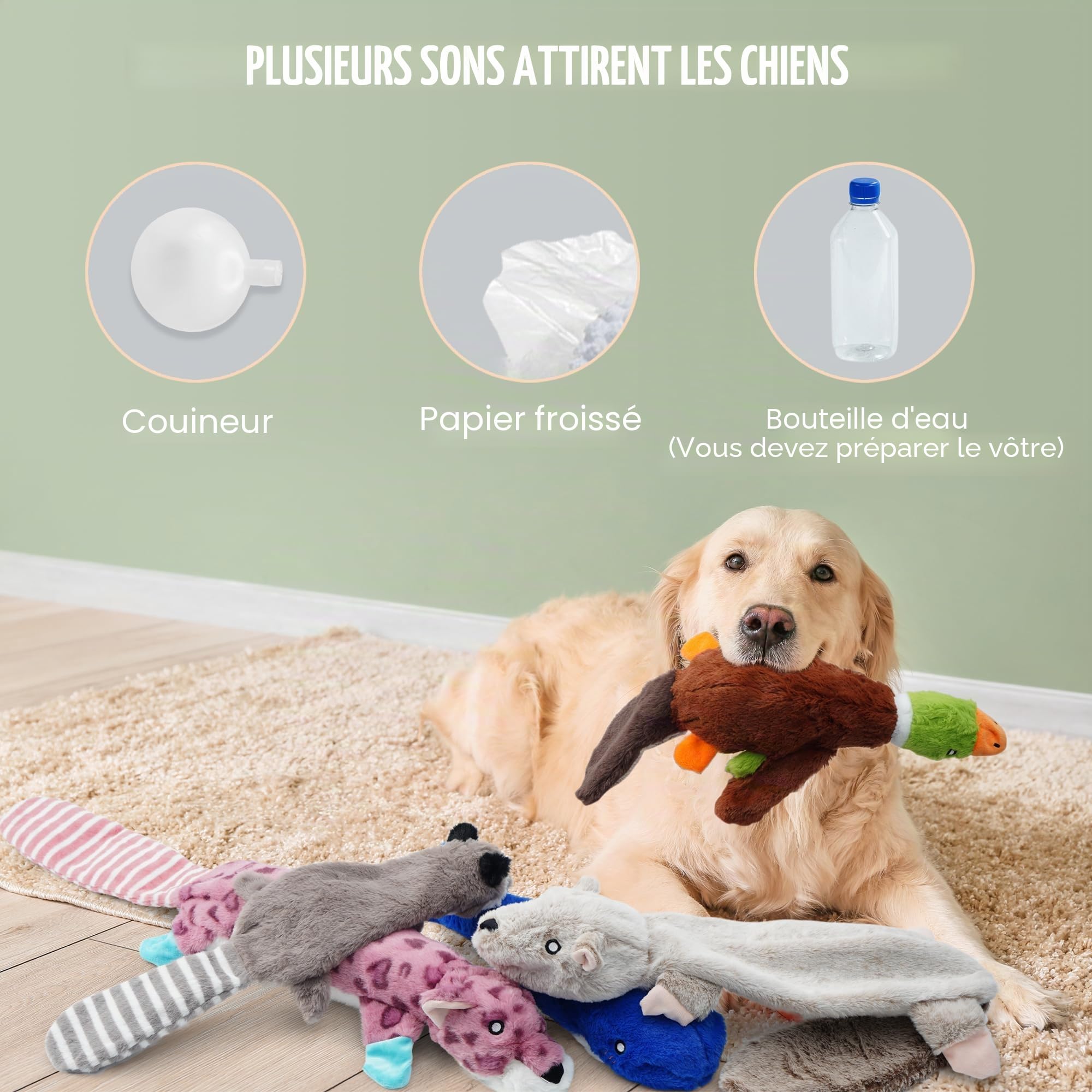 Nocciola Jouet Chien Indestructible avec Compartiment Bouteille Intégré | Jouet Interactif Tir à la Corde Sans Rembourrage, Jouet Chien avec Couineurs pour Petits Moyen Grands Chiens(52-83cm)