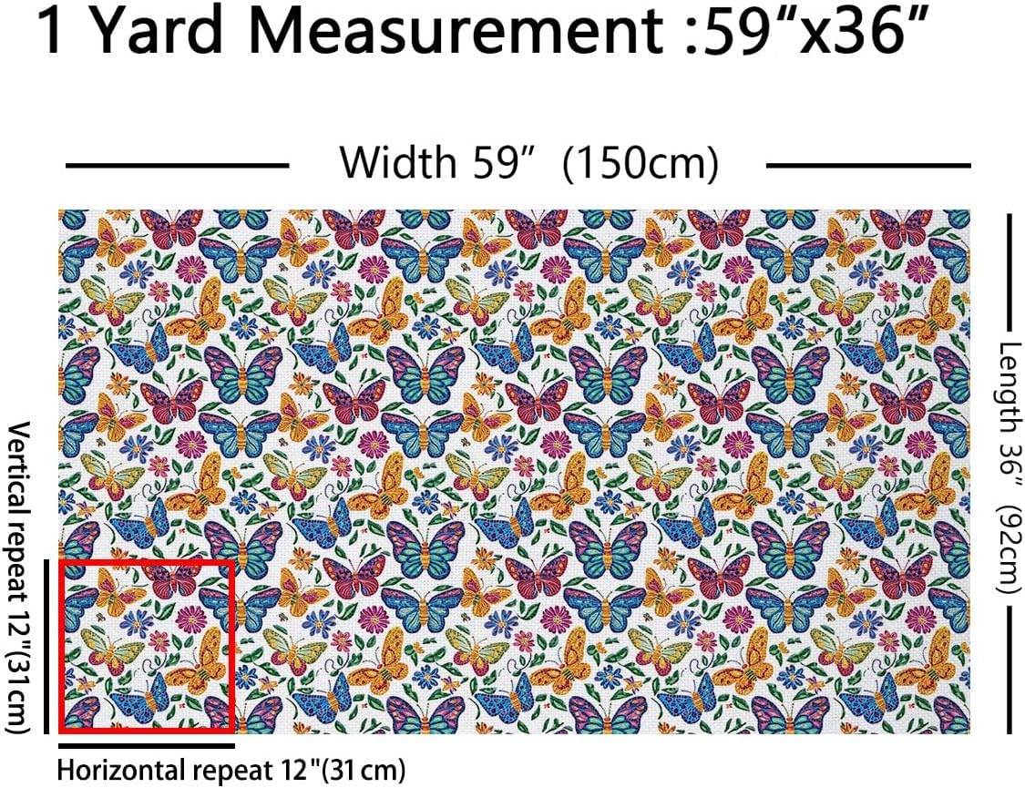 Watercolor Butterfly Upholstery Fabric for Chairs Boho Floral Outdoor Fabric by The Yard 181"x63", Rustic Aesthetic Animal Country Beetles Interfacing Fabric for Sewing