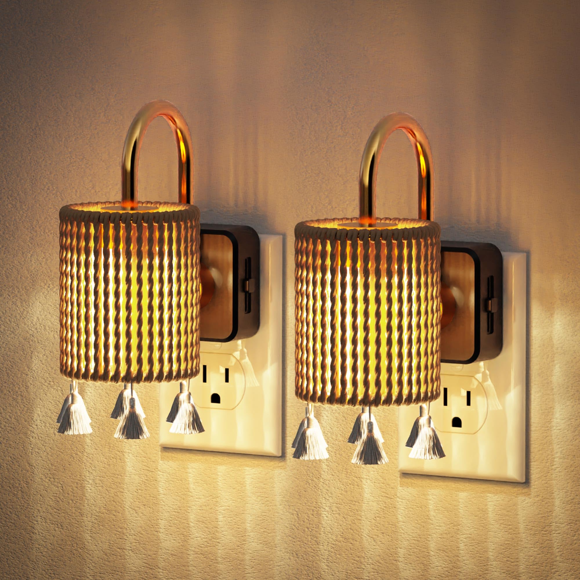 JandCase Night Lights Plug into Wall, Boho Night Light Dusk to Dawn Sensor | Warm White 3000K LED Nightlight, 2 Pack Adjustable Brightness for Bathroom Bedroom Hallway Kitchen
