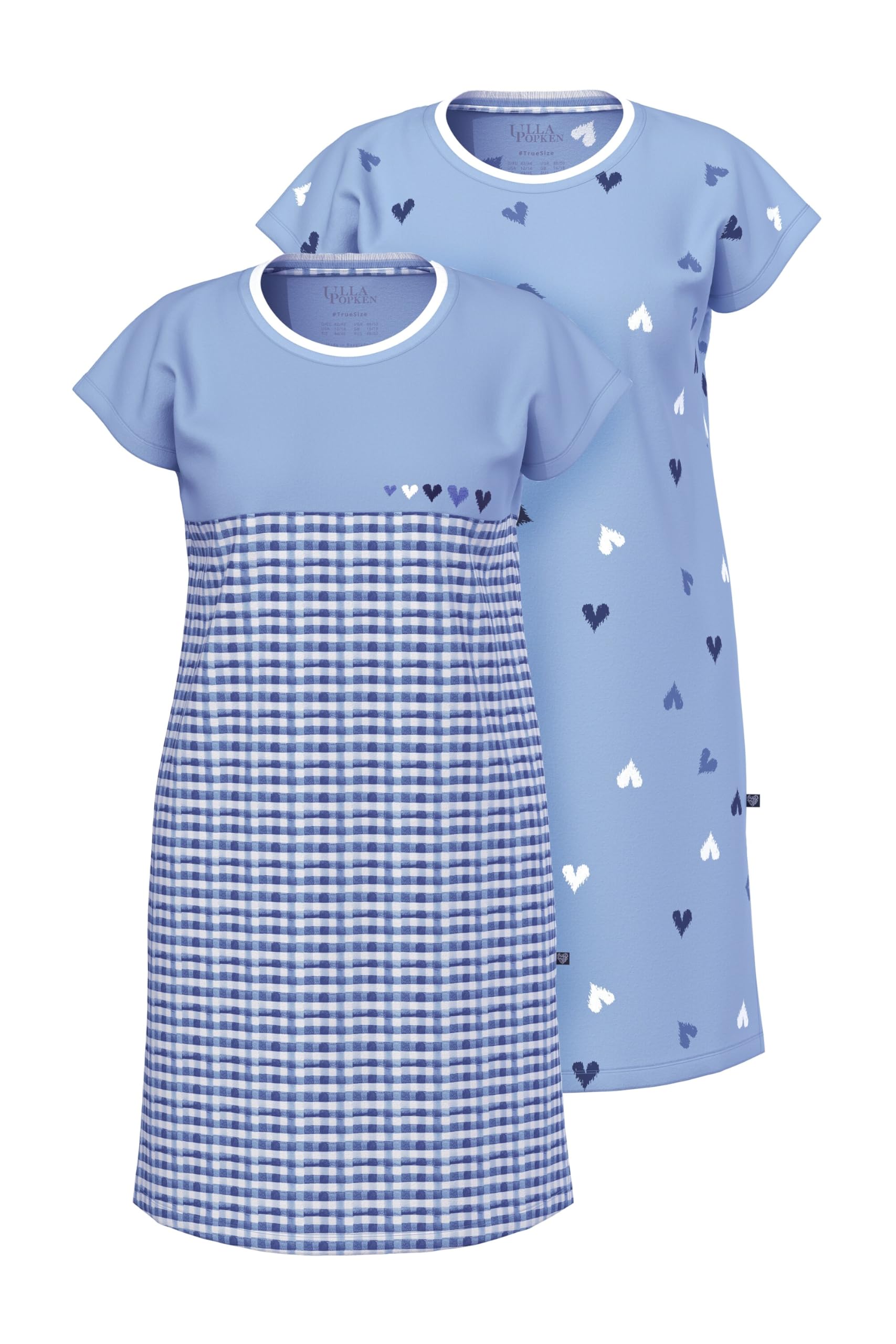 Ulla Popken Damen große Größen Übergrößen Plus Size Bigshirts, 2er-Pack, Karo/Herzen, Rundhals, Halbarm 840288