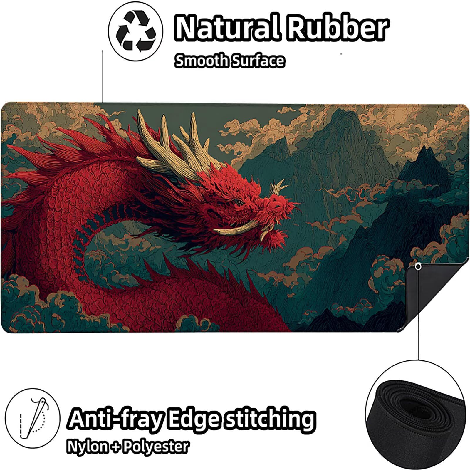 Dragon Gamingowa podkładka pod mysz 1600 x 800 x 3 mm, podkładka pod mysz XXL ze zszytymi krawędziami, akcesoria gamingowe, poprawia precyzję i prędkość, podkładka pod mysz, duża podkładka pod mysz do