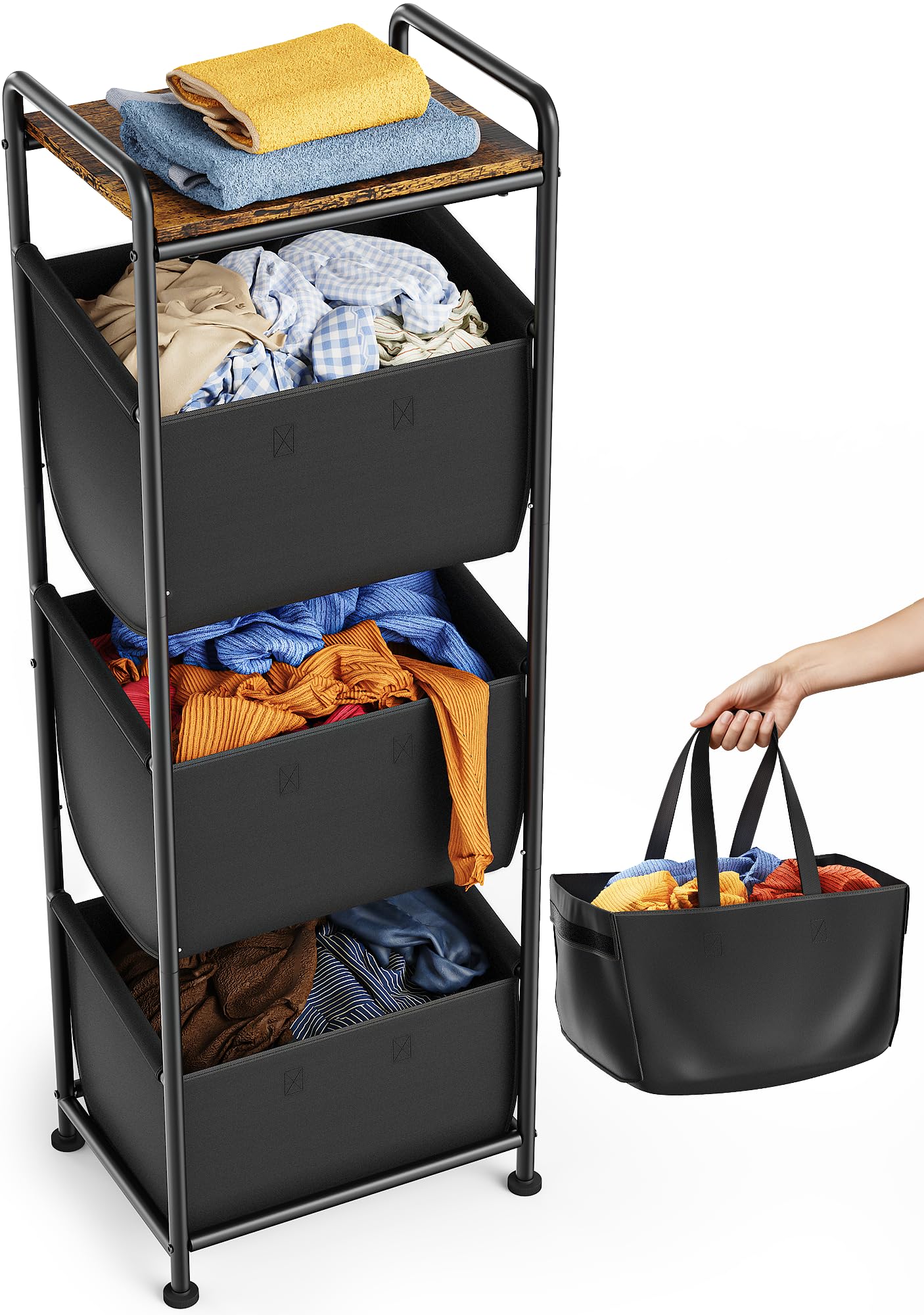 Amazon.com: Moforoco Vertical Laundry Sorter 3 Section with Shelf