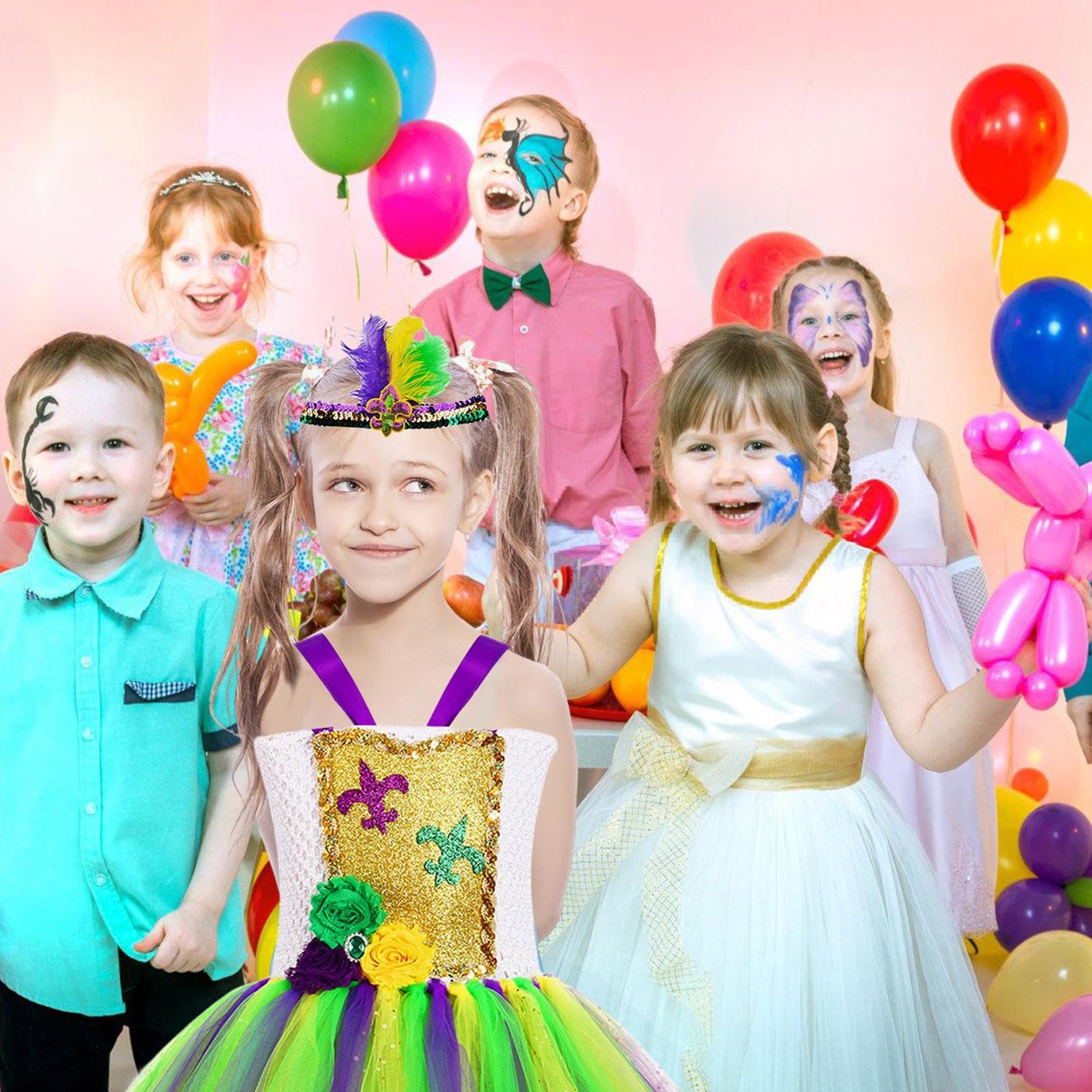 Carnival Theme Party Dress,Carnival Theme Dress for Girls - Unique Cosplay  Dress, Birthday Outfit, Party Dress with Headband