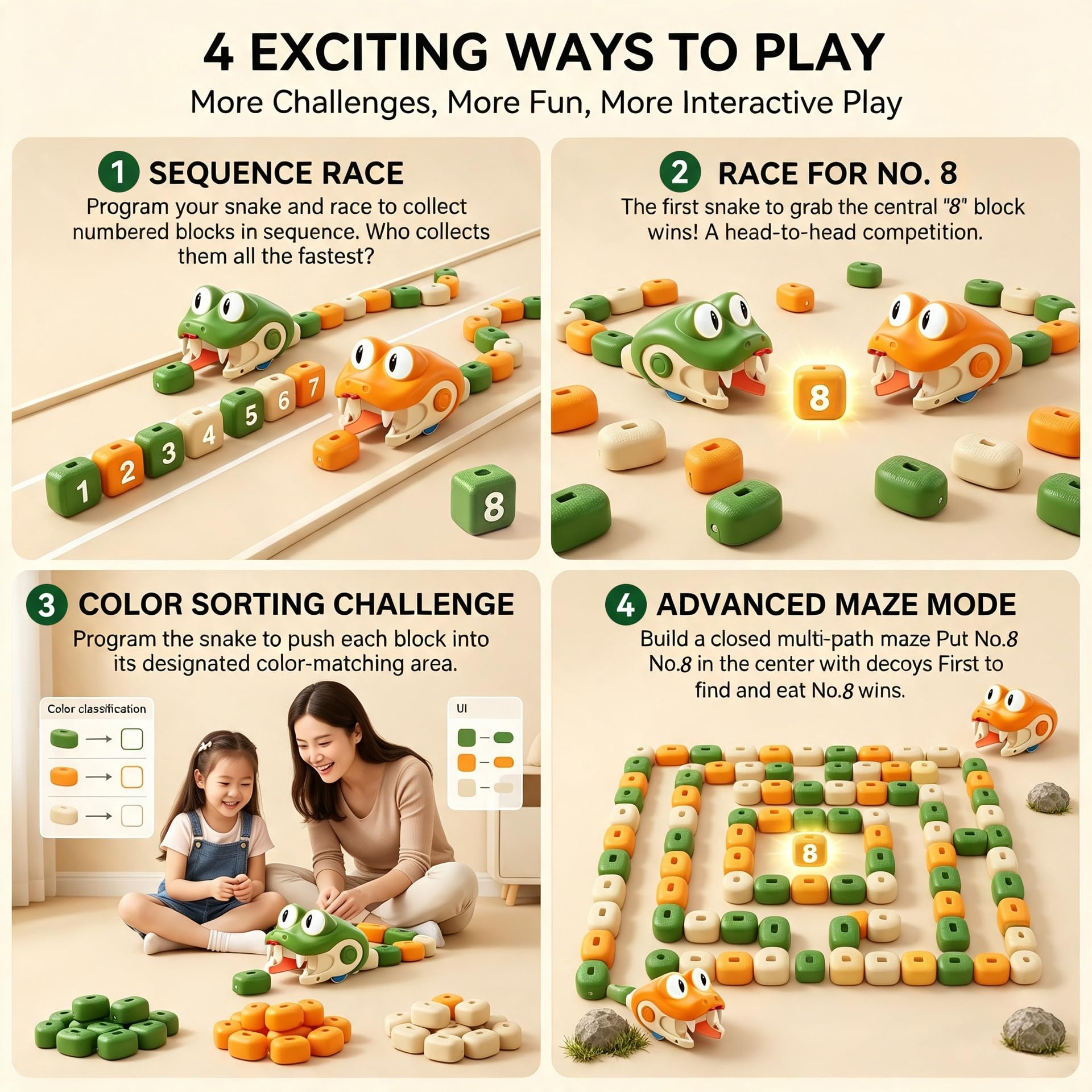 Magnetic Snake Game Eating Itself, Remote Control Snake Game con Sonido y Luces, Juego Competitivo Padres-Hijos, Carrera Interactiva Infantil (Verde)