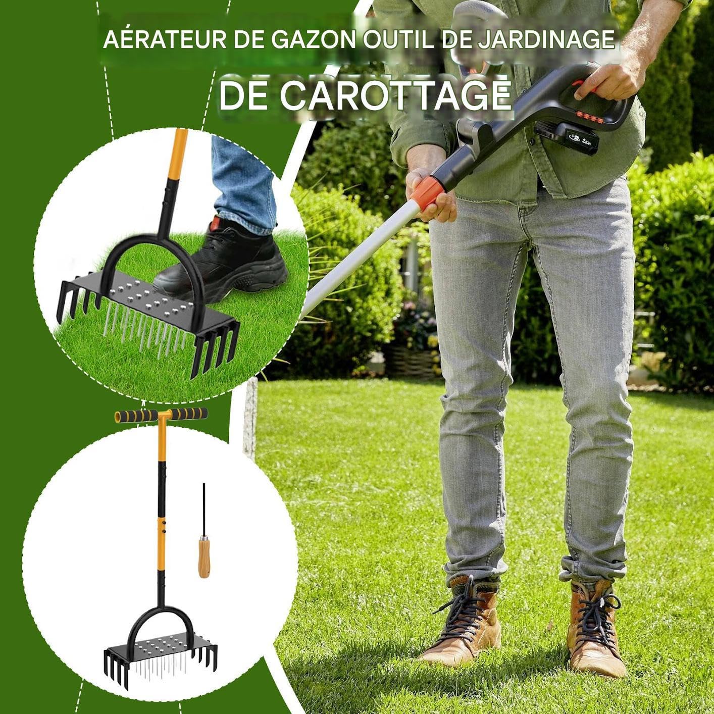 Aeratore da giardino - Strumento manuale di aerazione per prato, attrezzatura manuale di foratura dei fori per allentare il terreno per il giardino l' la serra la terrazza
