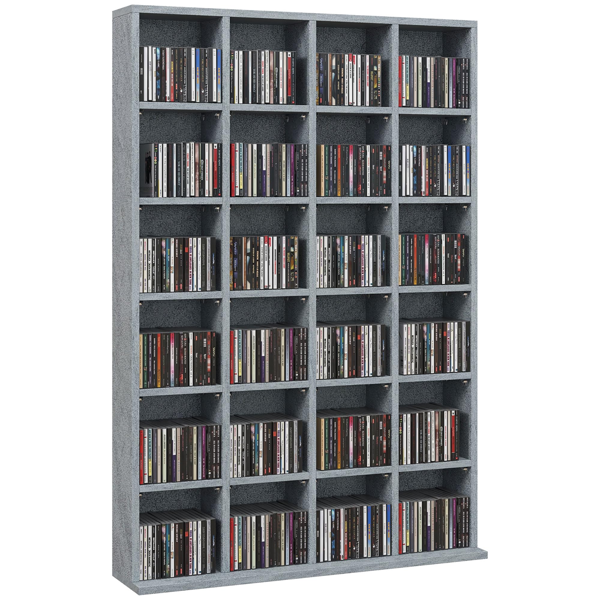 HOMCOM 456 CD/ 336 DVD Storage Unit, Media Storage Shelf, Wooden Display Unit with Adjustable Shelves, 89 x 130.5 cm, Cement Grey