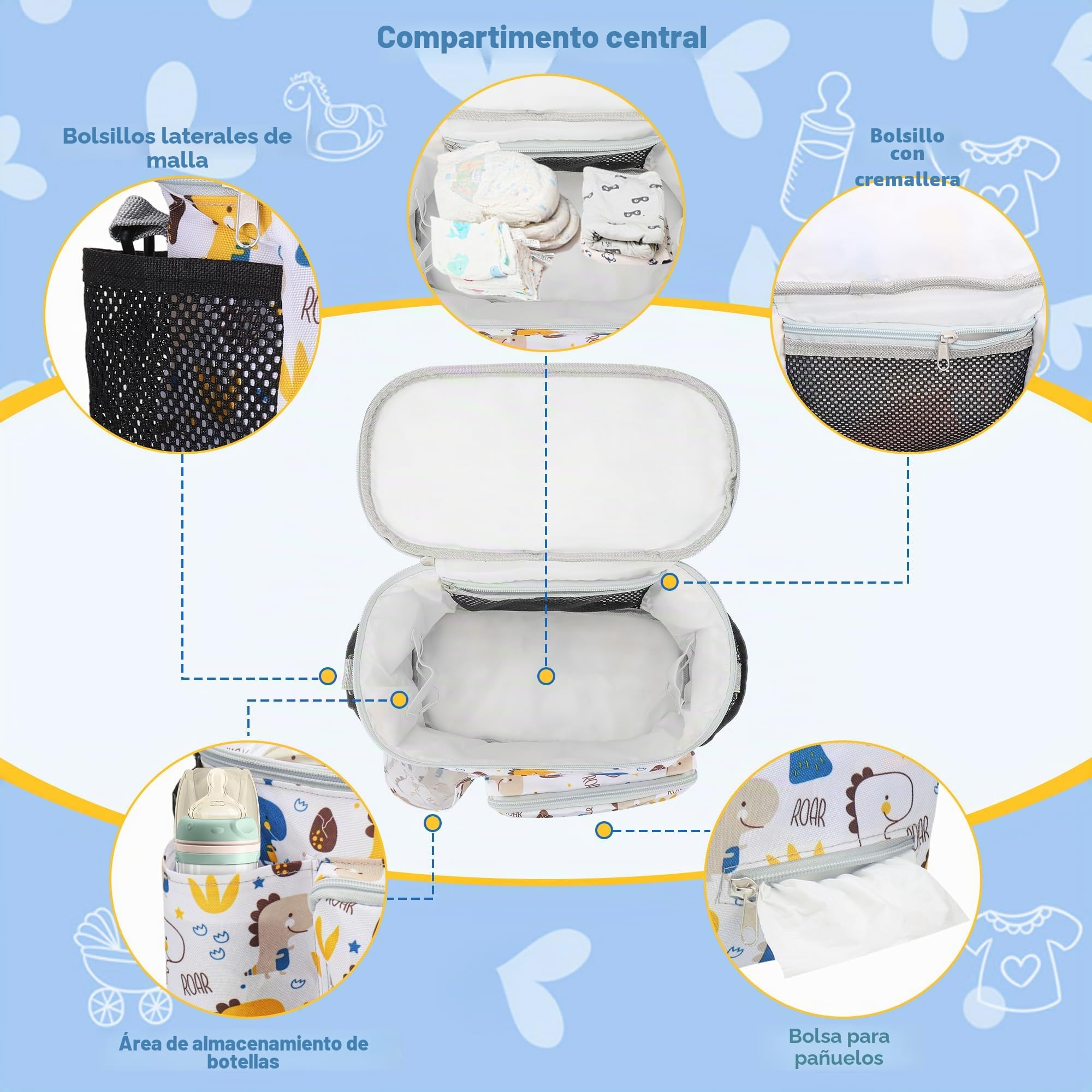 Organizador universal para cochecito de bebé, bolsa para cochecito de bebé, con gran espacio de almacenamiento, práctica bolsa para cochecito de bebé, equipamiento inicial para recién nacidos