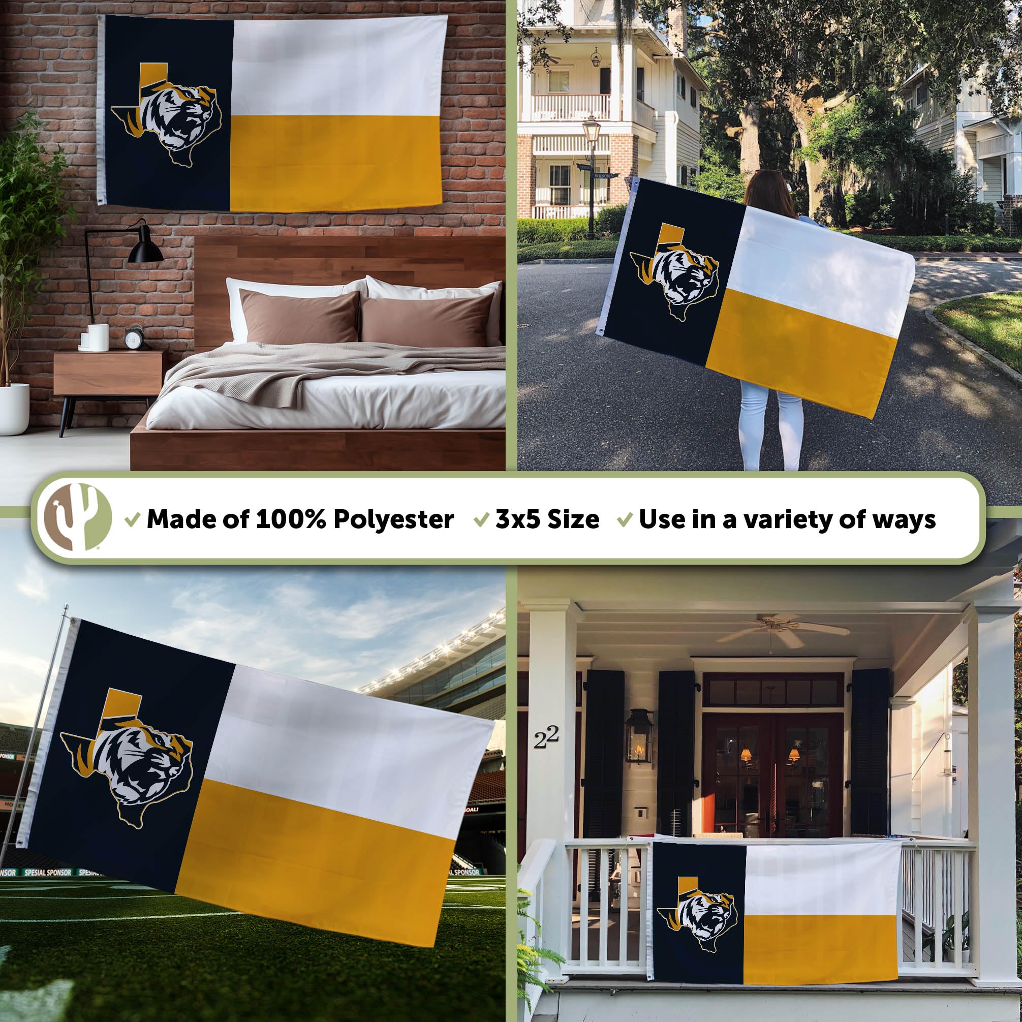 Desert Cactus Flagge – East Texas Baptist University ETBU Tigers | 90x152 Cm | 100% Polyester | Für Indoor & Outdoor