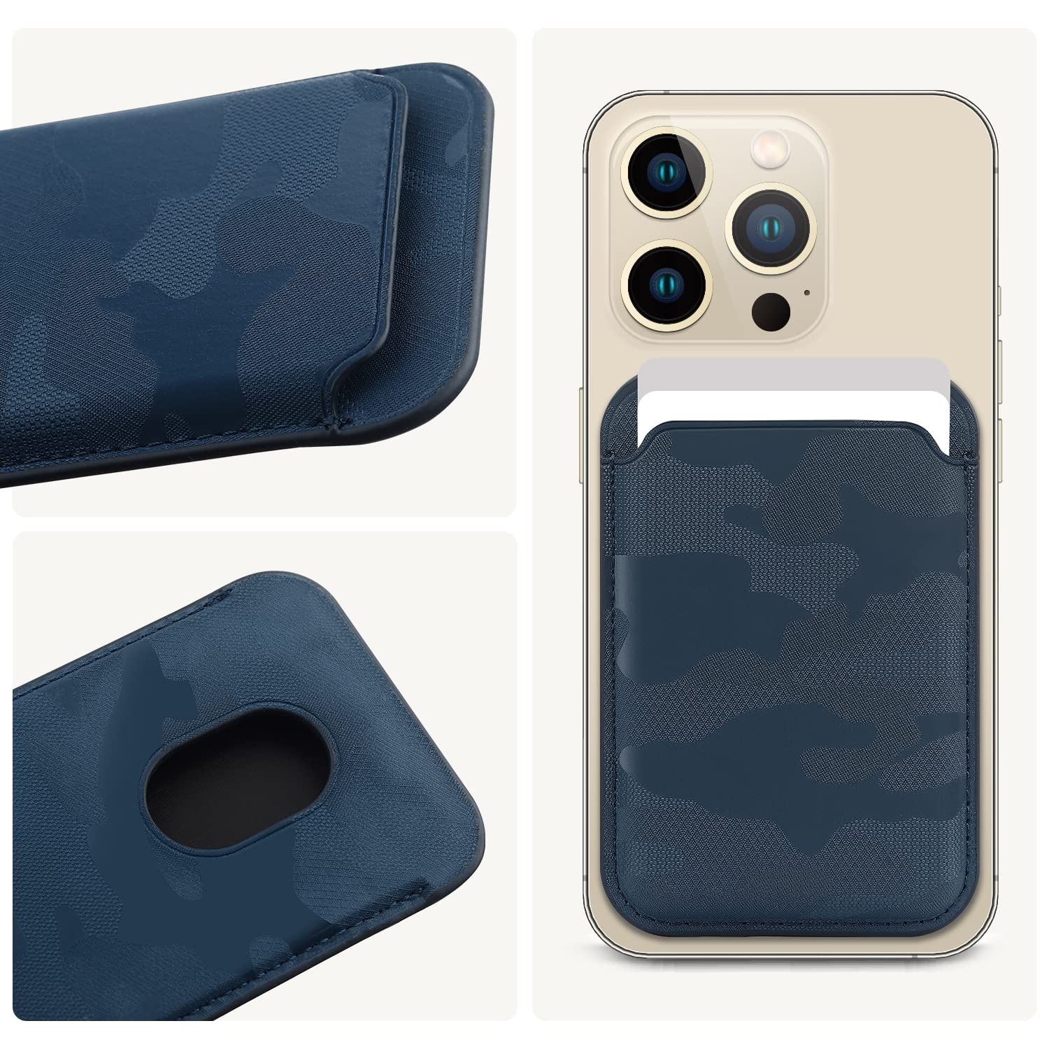 FIDWALL Magsafe Wallet Portafoglio Tessuti in Pelle per iPhone 16/15/14/13/12 Max/Pro/Plus/mini,con Anello in Ferro per all Phone Case,RFID Card Holder con Magsafe Magnete (Blu mimetico)