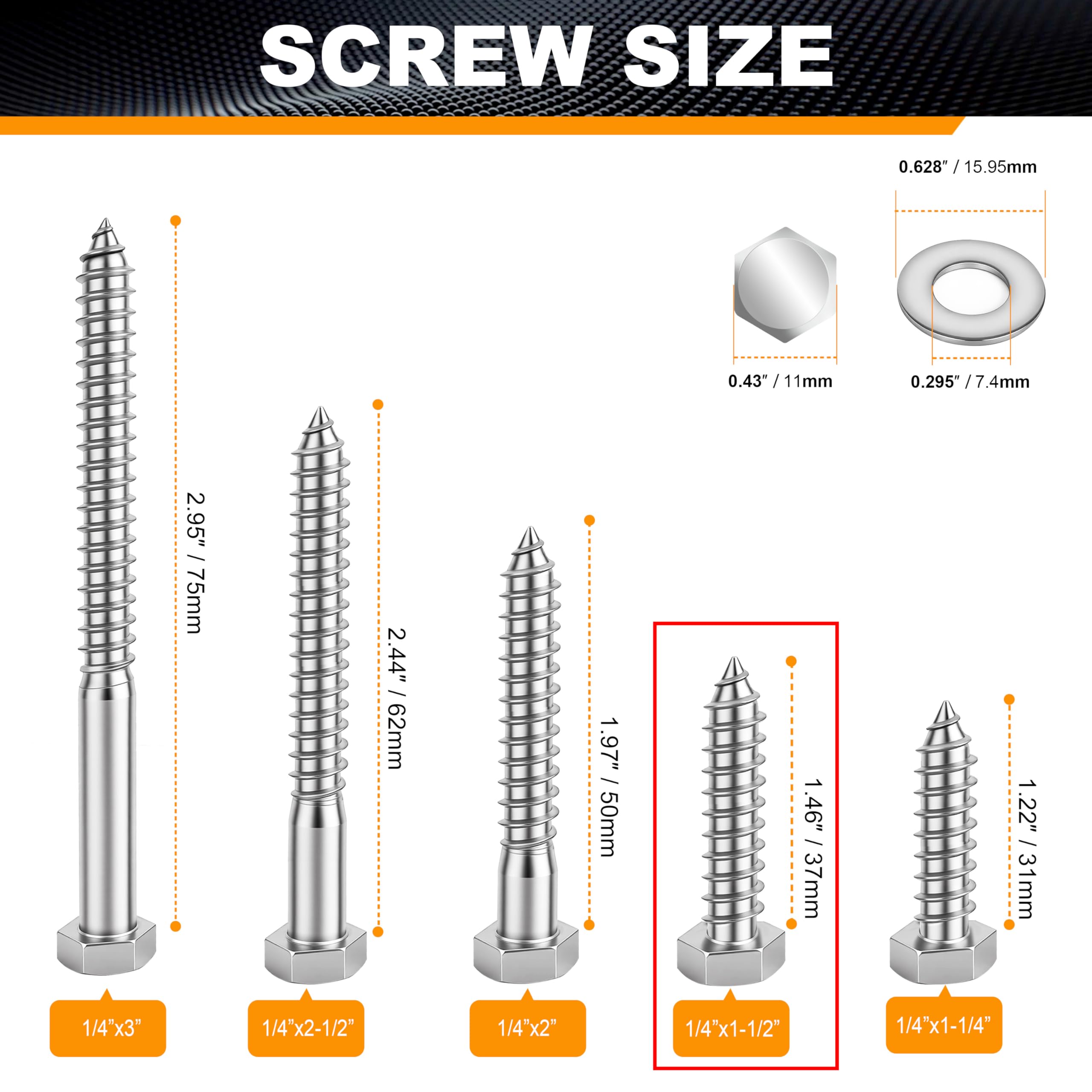 Hex Head Lag Screws - 25 Pack for Wood -2