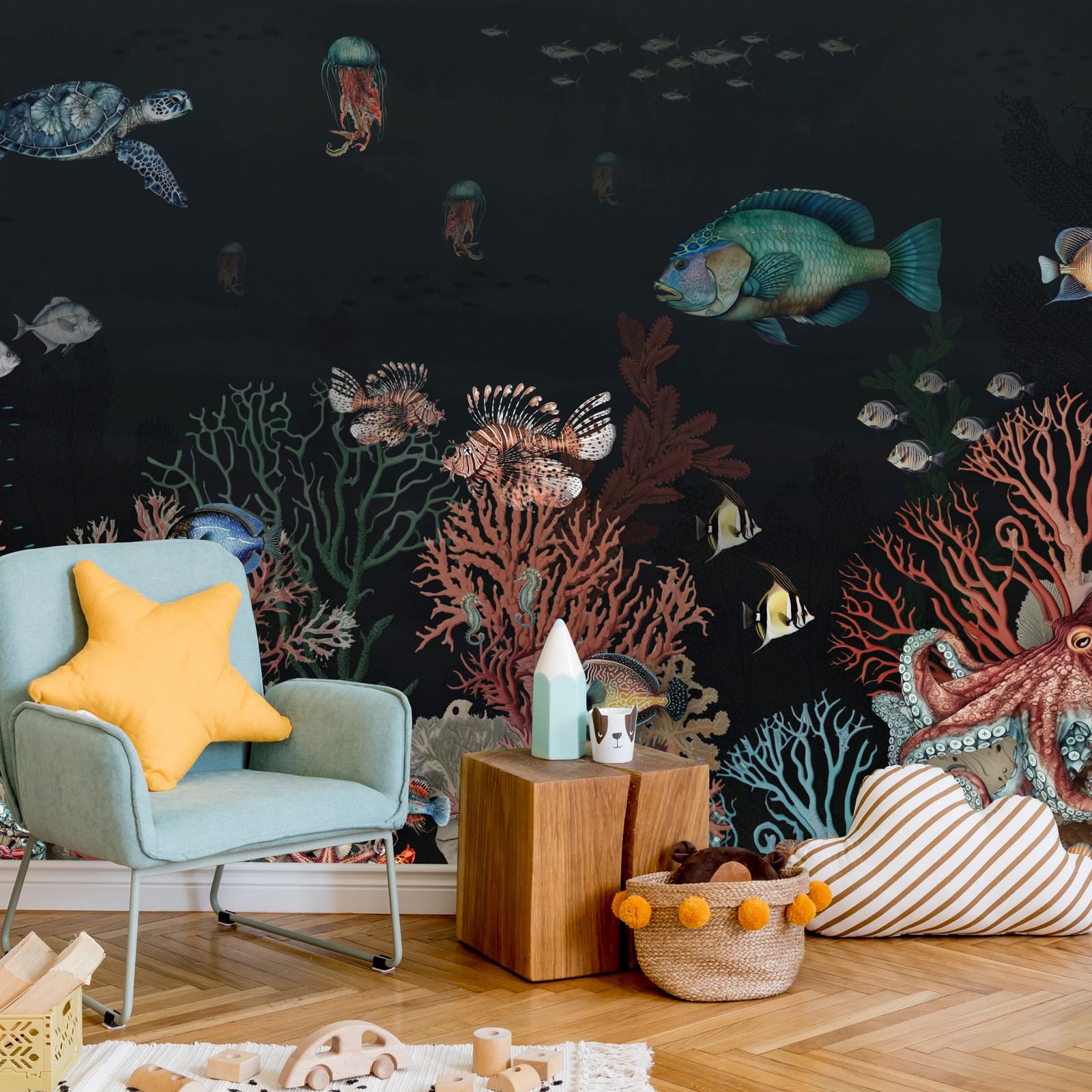Muralo Papel Pintado en TNT 3D, Coloridos Mundo Submarino - 460x300 cm