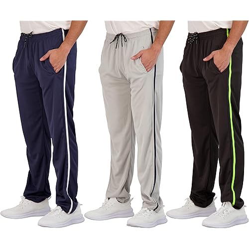 Real Essentials 3 Pack: Men's Mesh Athletic Gym Workout Lounge Open Bottom Sweatpants with Pockets (Available in Big & Tall)
