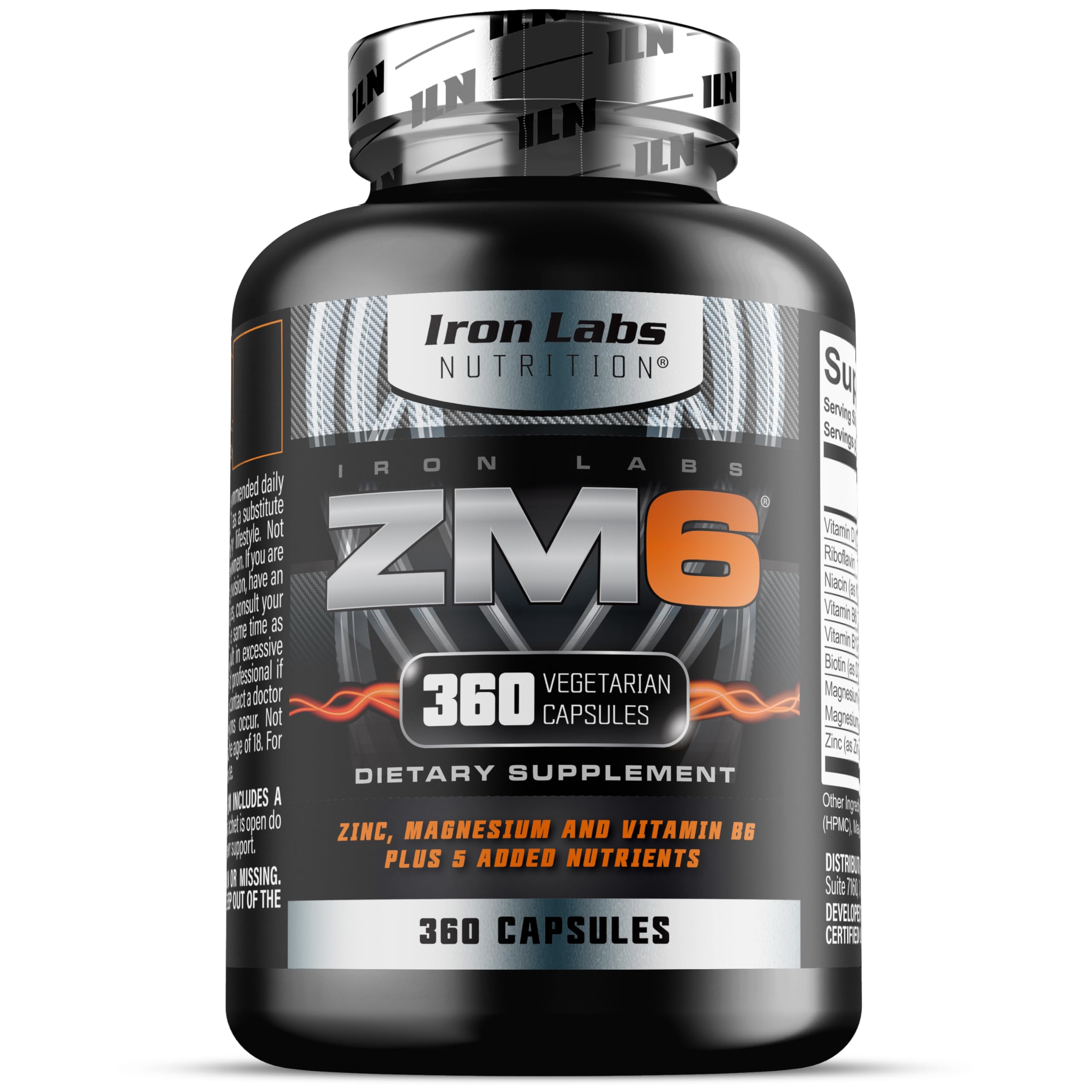 Iron Labs ZM6 – 6 Month Supply – Zinc Magnesium Aspartate Supplement – 360 Vegetarian Capsules – Magnesium and zinc Supplements for Men & Women
