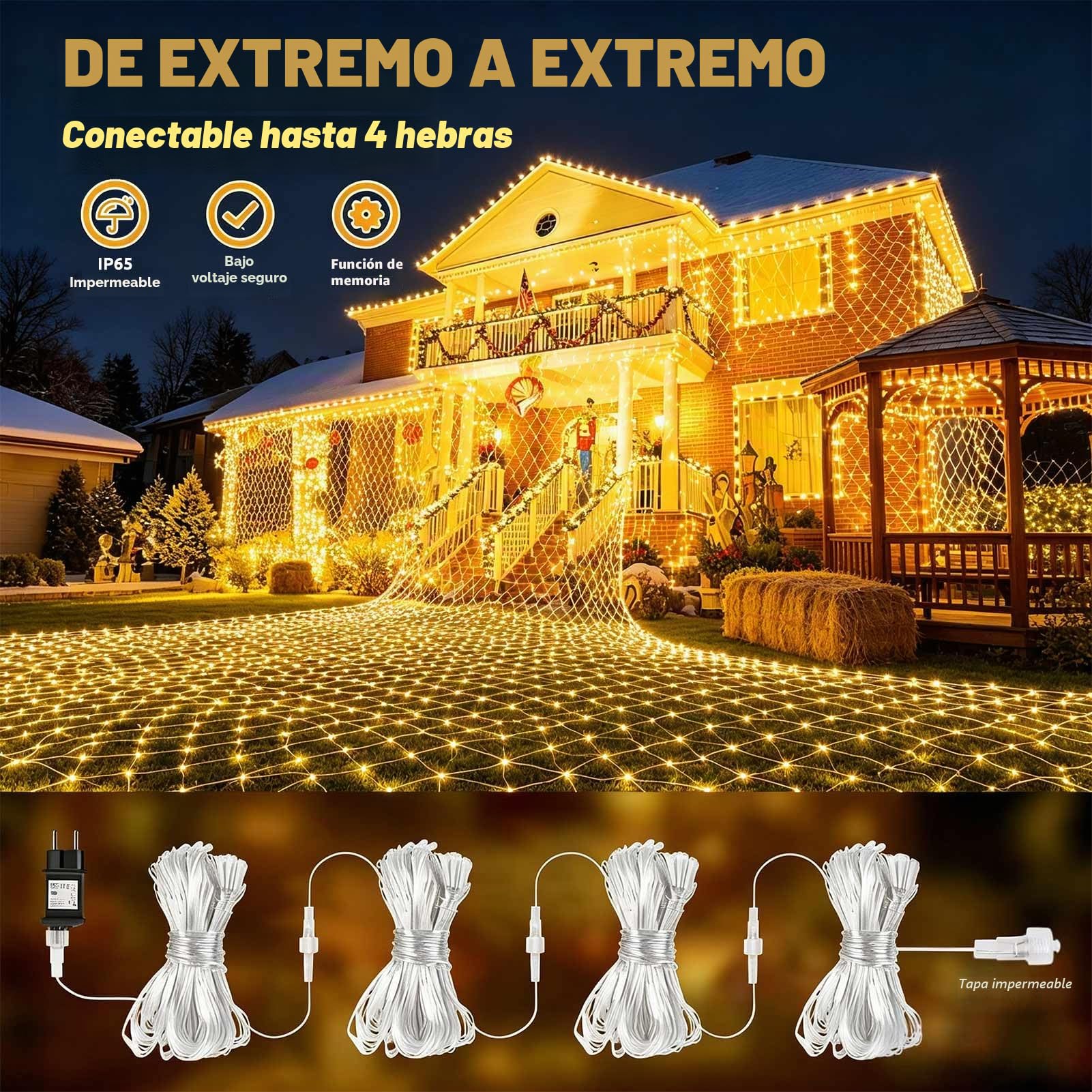 Joycome 2 Piezas Red de Luces Navidad Exterior 3x2m 200 LED Luces Navidad | Enchufe, Temporizador, 8 Modos, Impermeable Malla Luz para Balcon Jardín Terraza Escaparates Decoración - Blanco Cálido