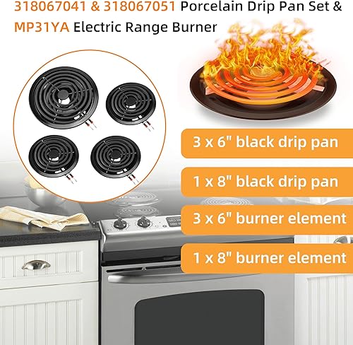 Miniatura 5 de Fetechmate - Juego de quemadores de porcelana 5304430149 5304430150 (1 grande, 3 pequeños), 3 pequeños MP15YA de 6 pulgadas y 1 quemador eléctrico